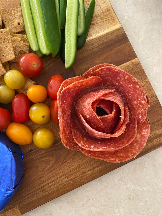 Salami rose on a Resinating resin serving board