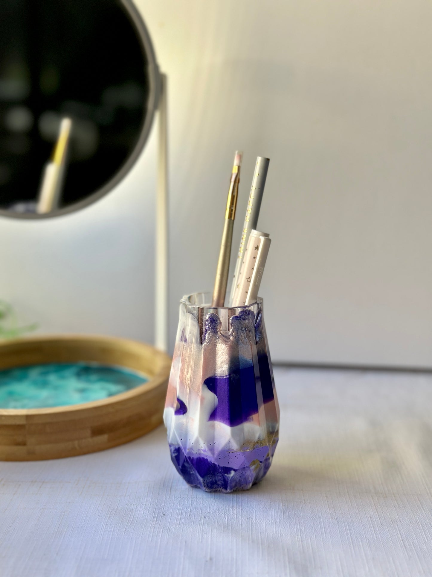 RESIN VASE - blush pink, purple and white