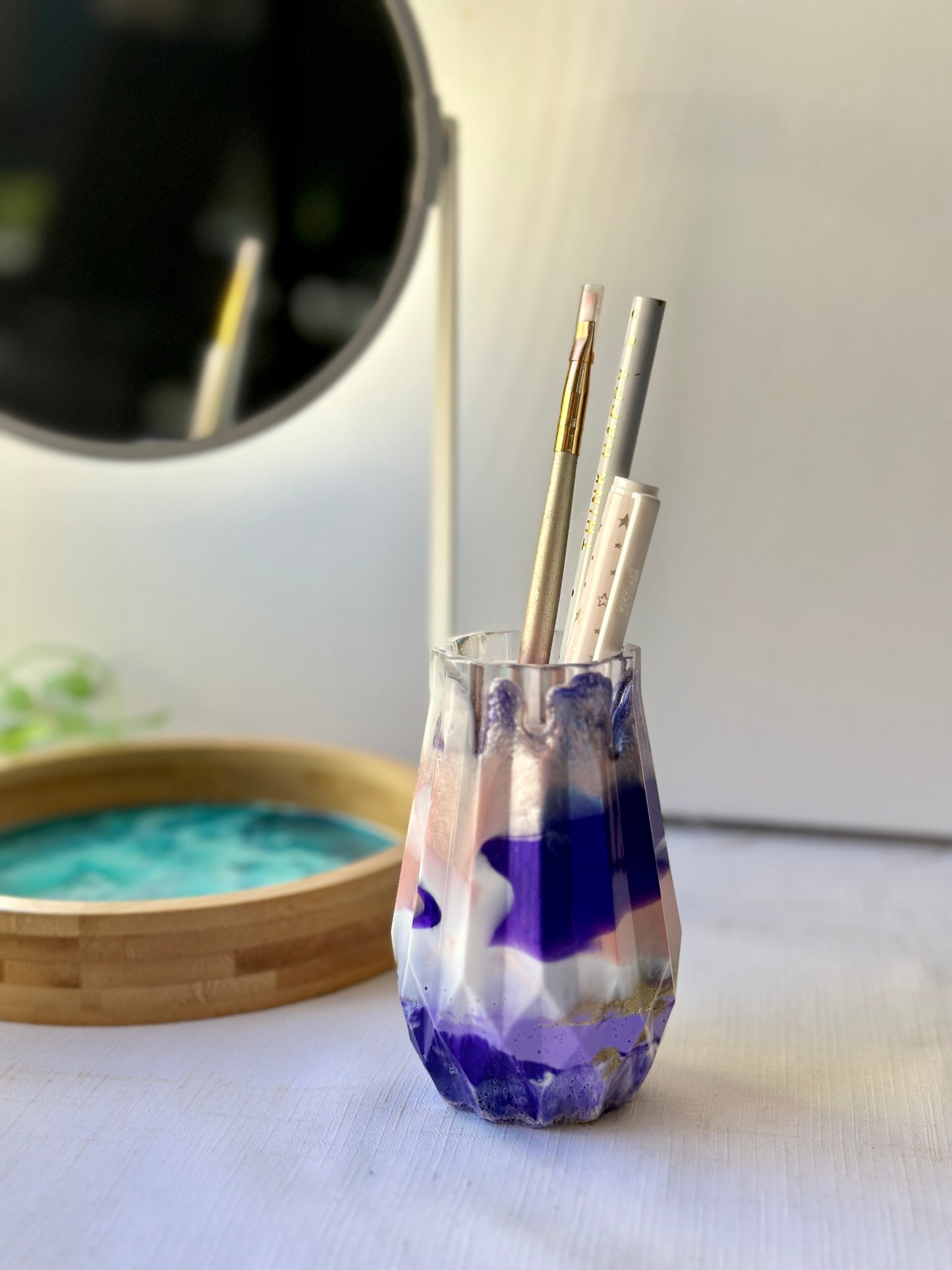 RESIN VASE - blush pink, purple and white