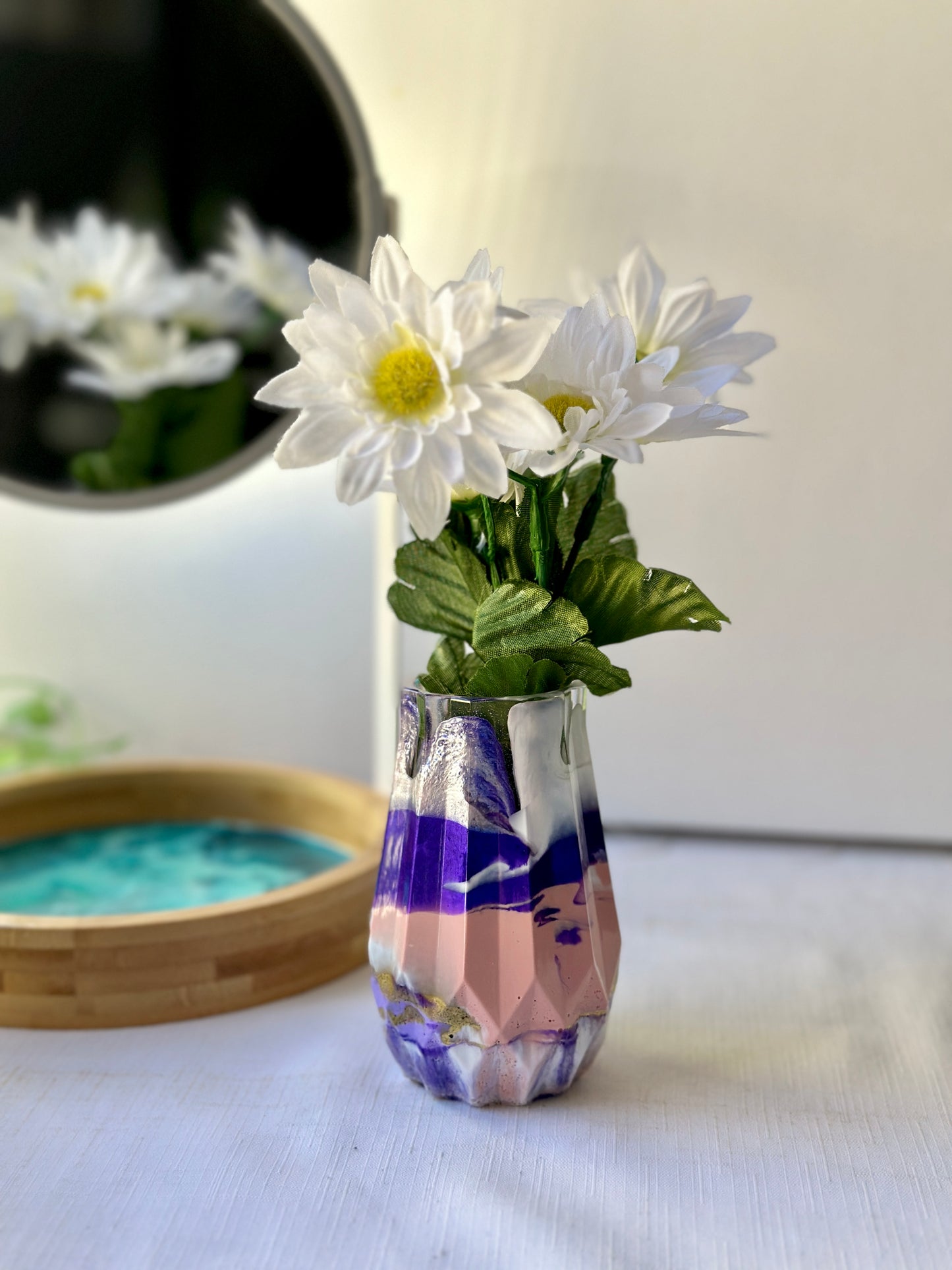 RESIN VASE - blush pink, purple and white