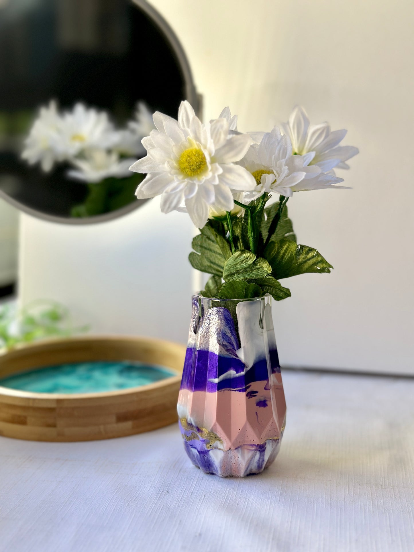 RESIN VASE - blush pink, purple and white