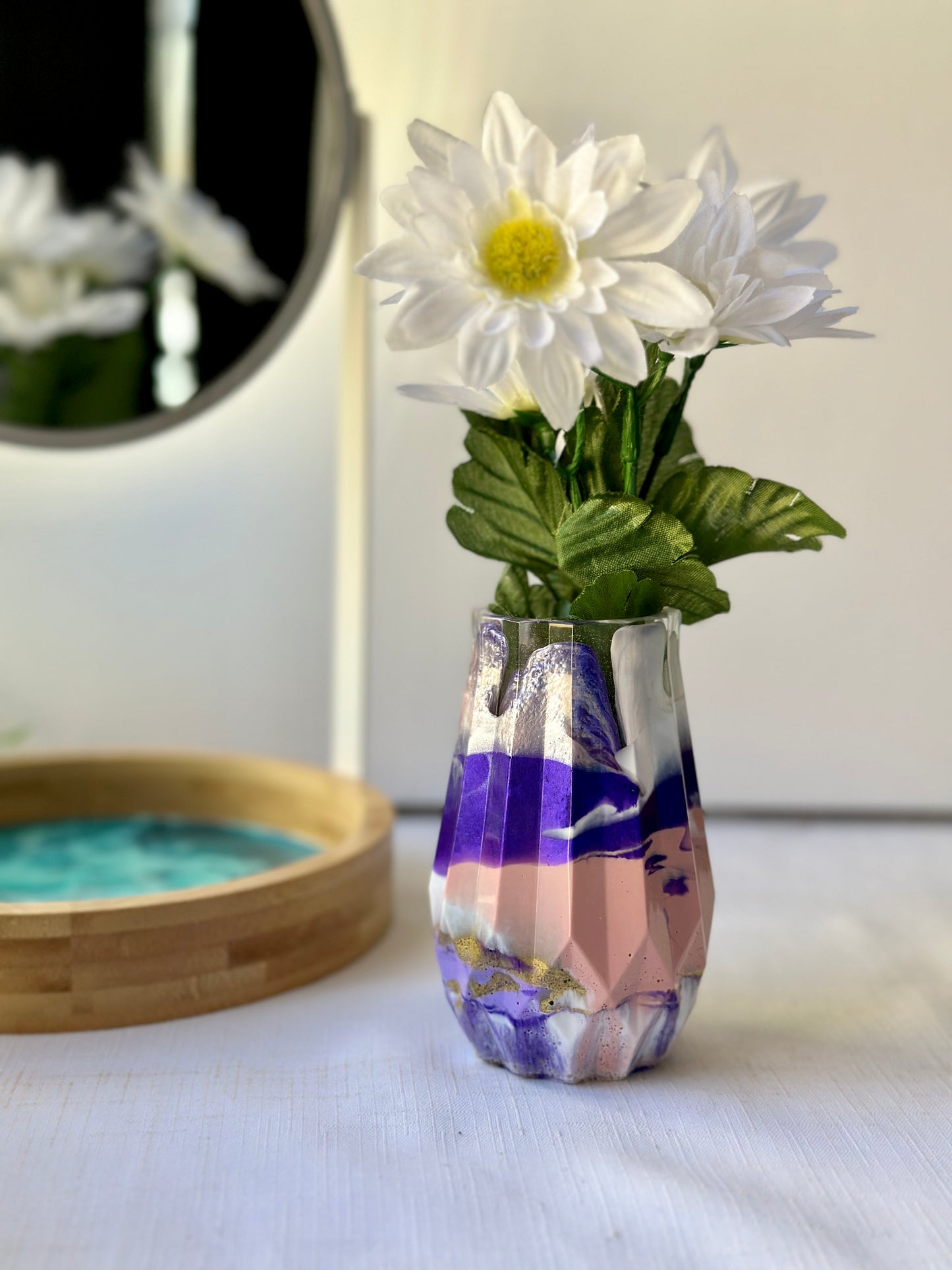 RESIN VASE - blush pink, purple and white