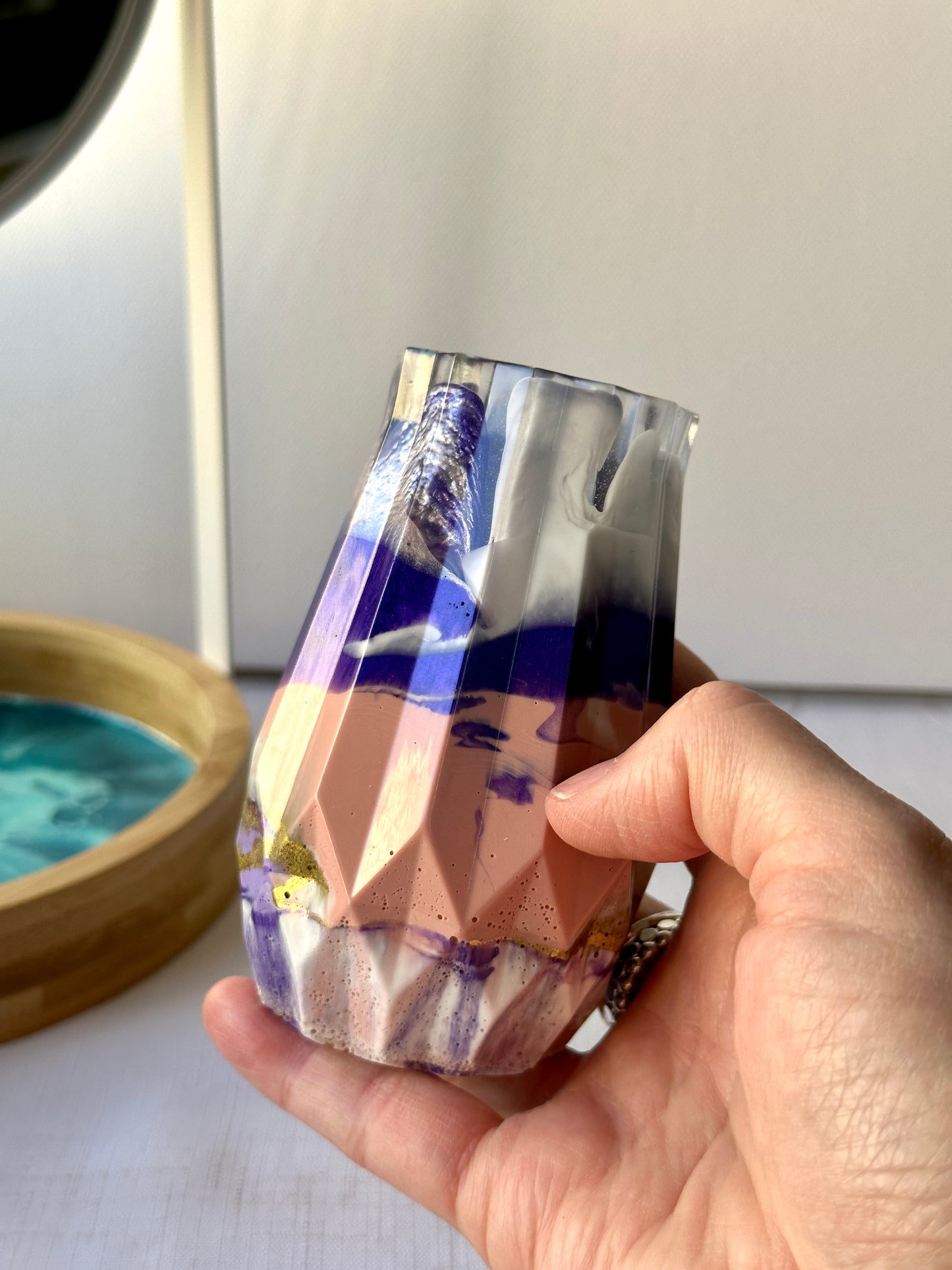 RESIN VASE - blush pink, purple and white