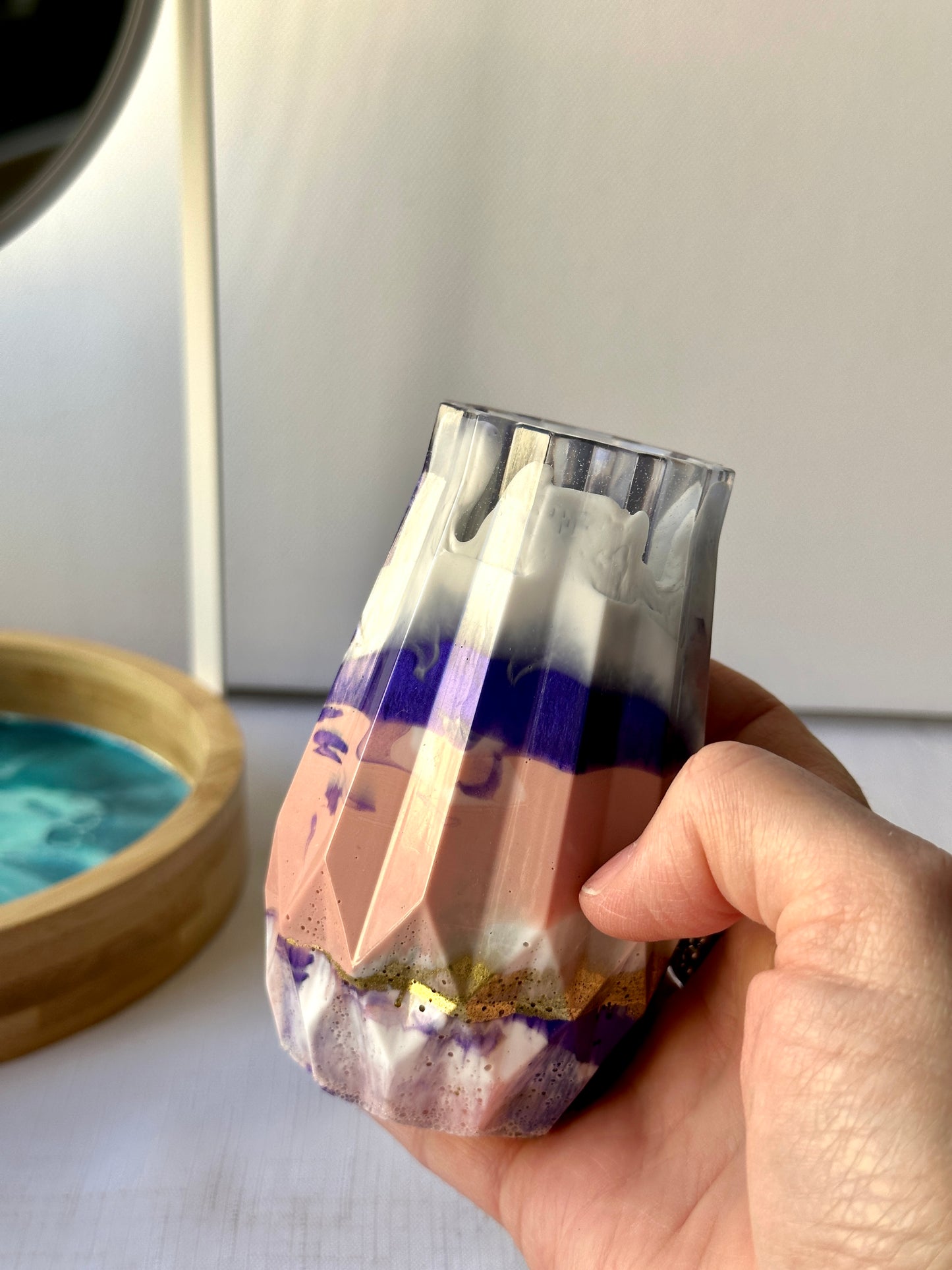 RESIN VASE - blush pink, purple and white