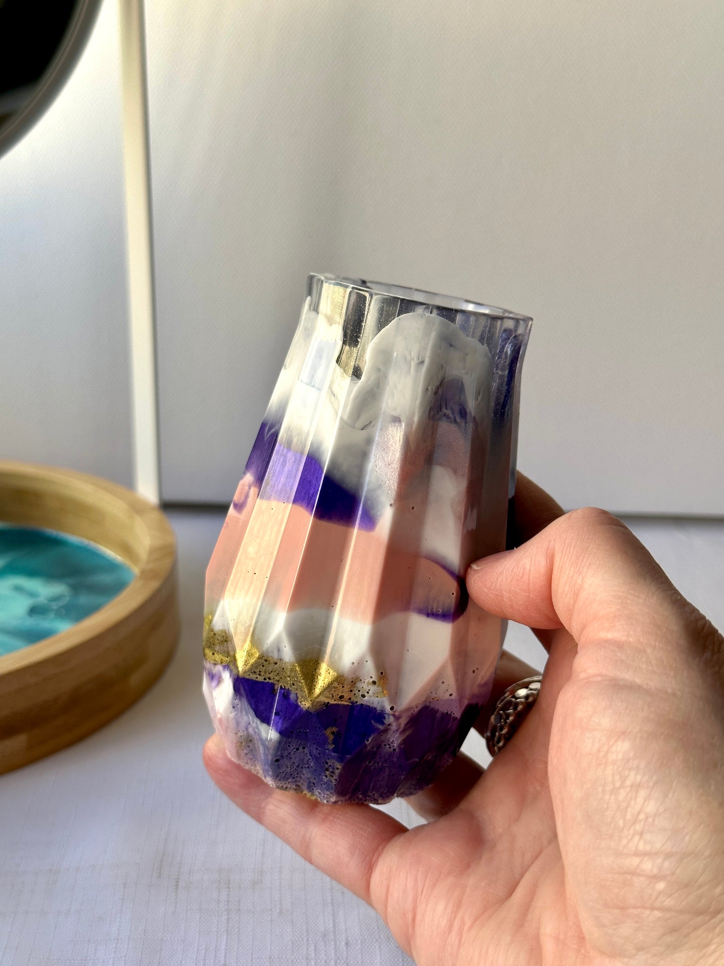 RESIN VASE - blush pink, purple and white