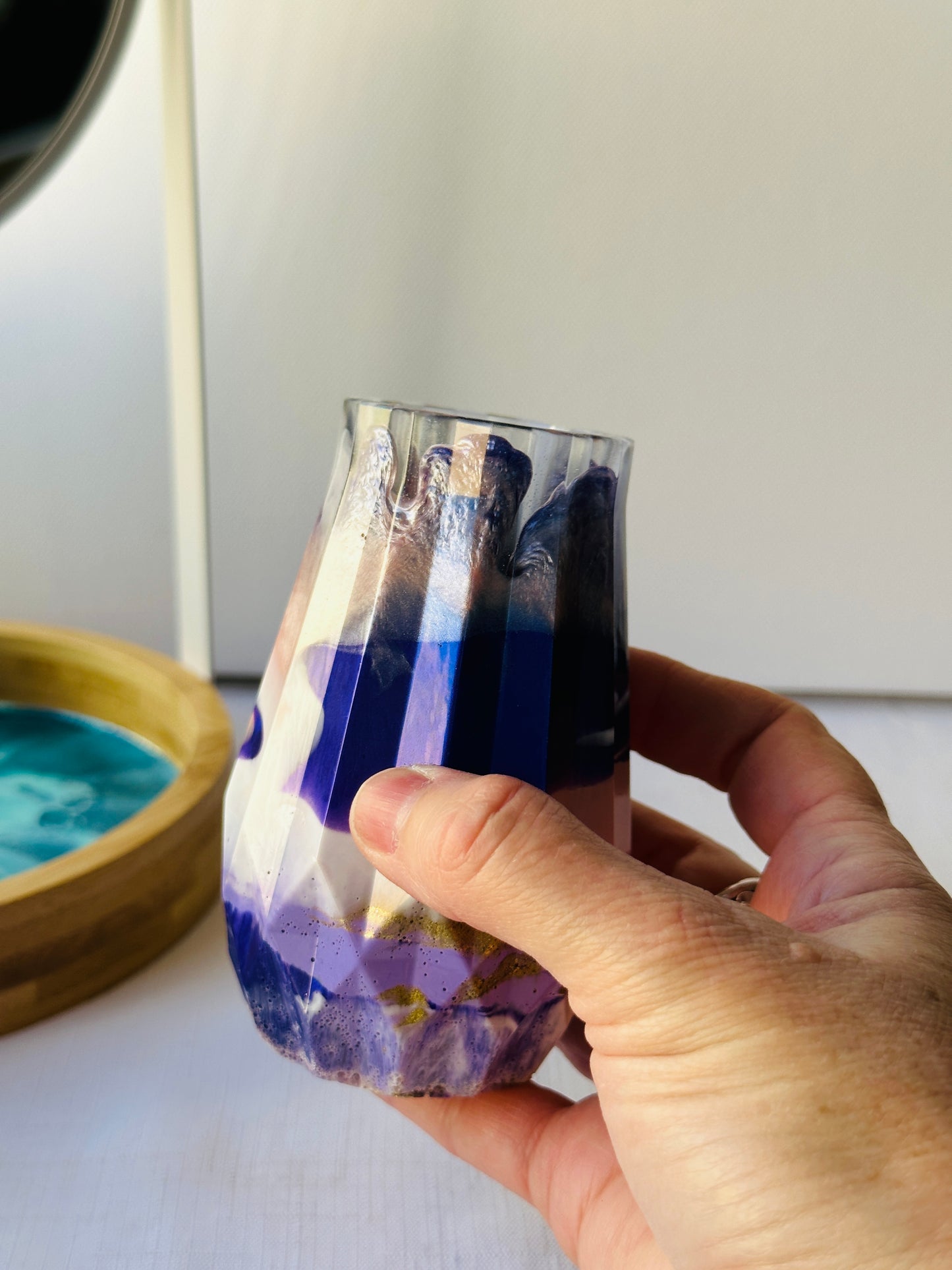 RESIN VASE - blush pink, purple and white