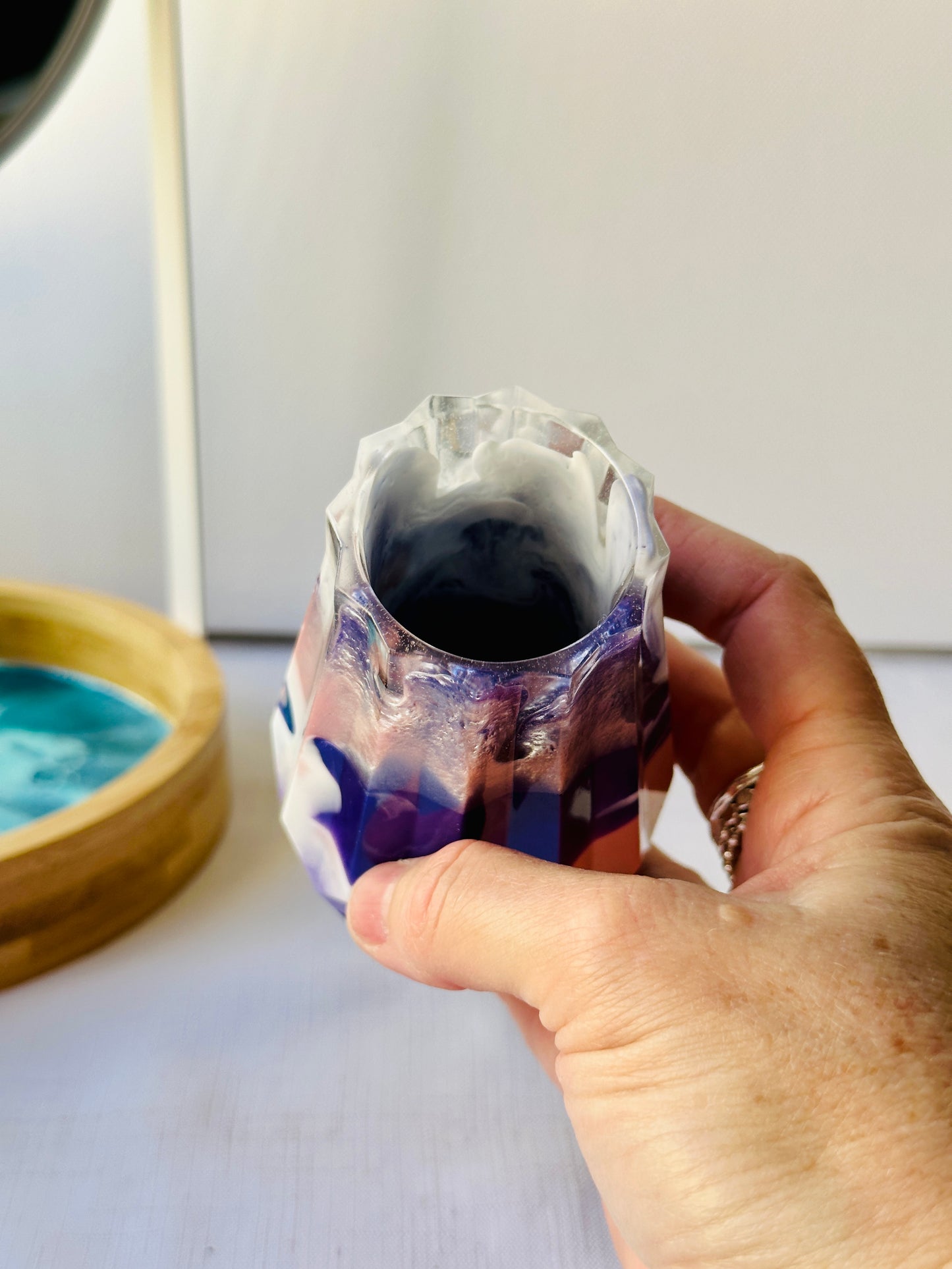 RESIN VASE - blush pink, purple and white