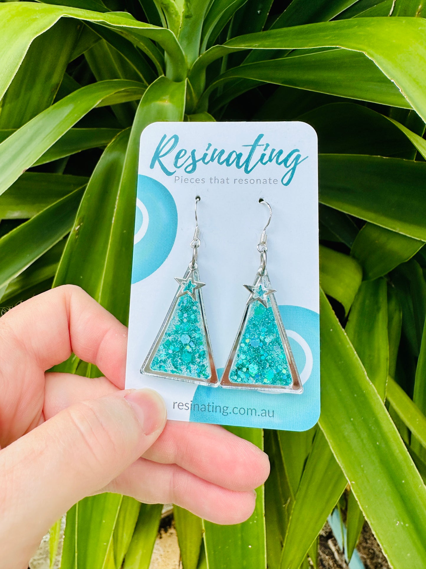 CHRISTMAS EARRINGS - Christmas tree - silver and aqua
