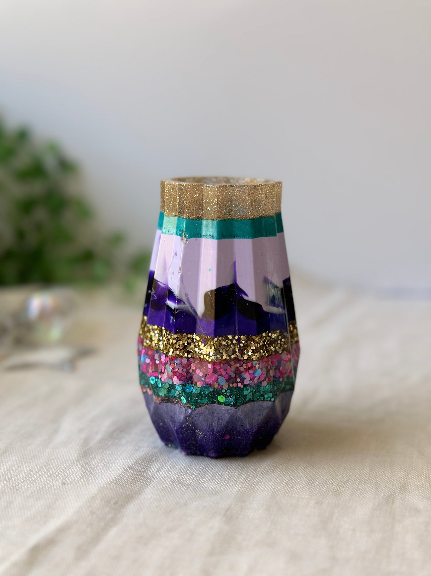 RESIN VASE - purple and gold mix