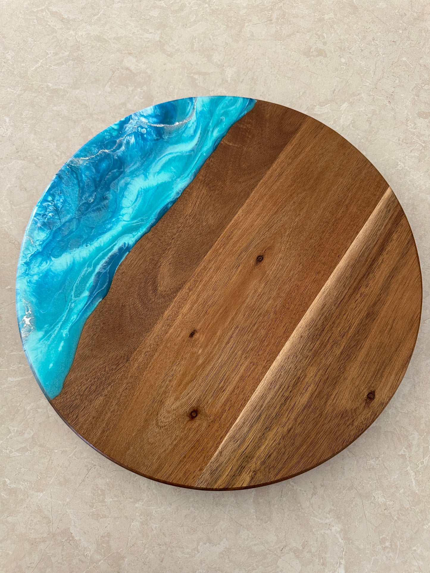 LAZY SUSAN - in aqua and teal resin