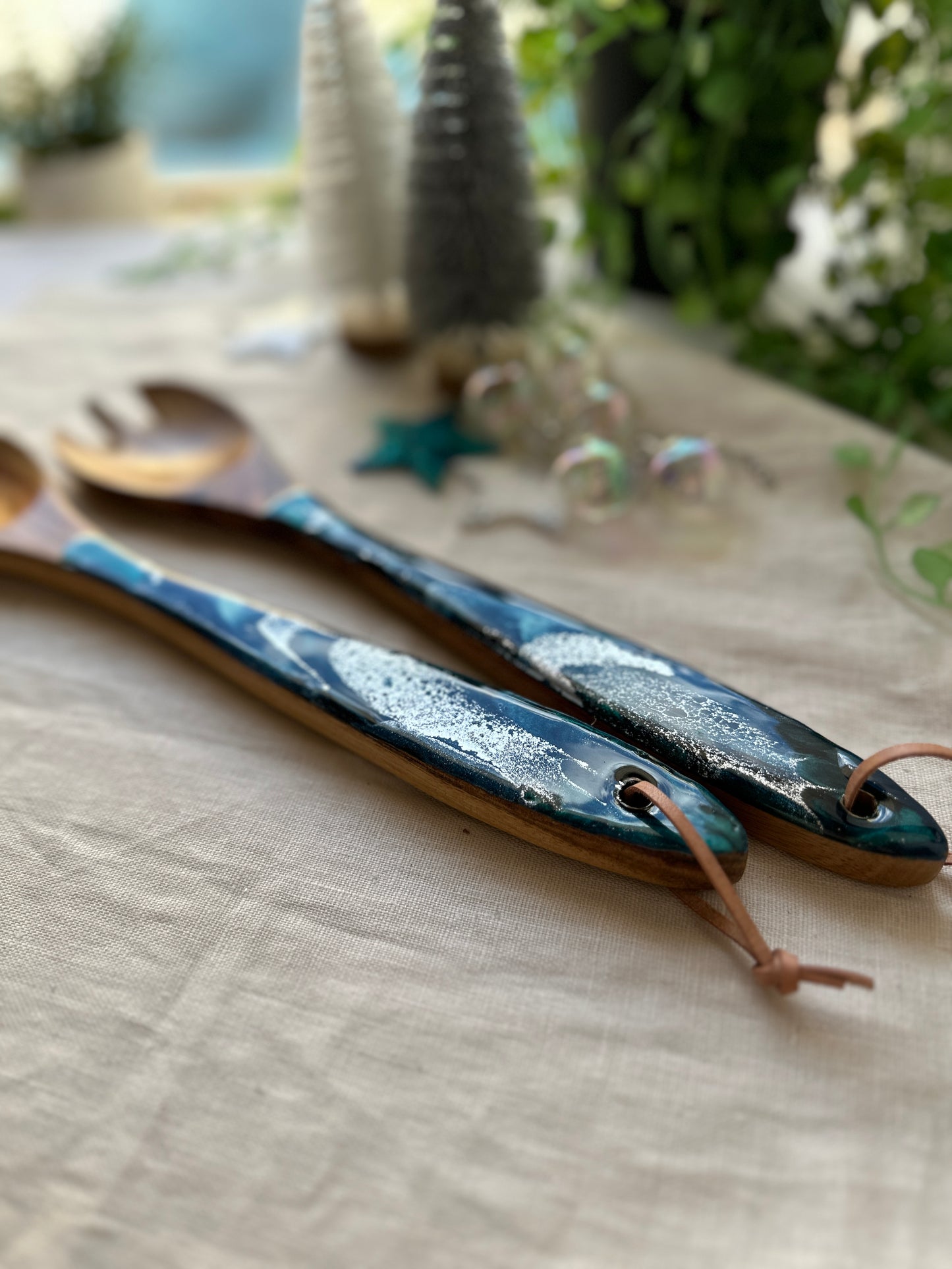 SALAD SERVERS - navy, teal and silver