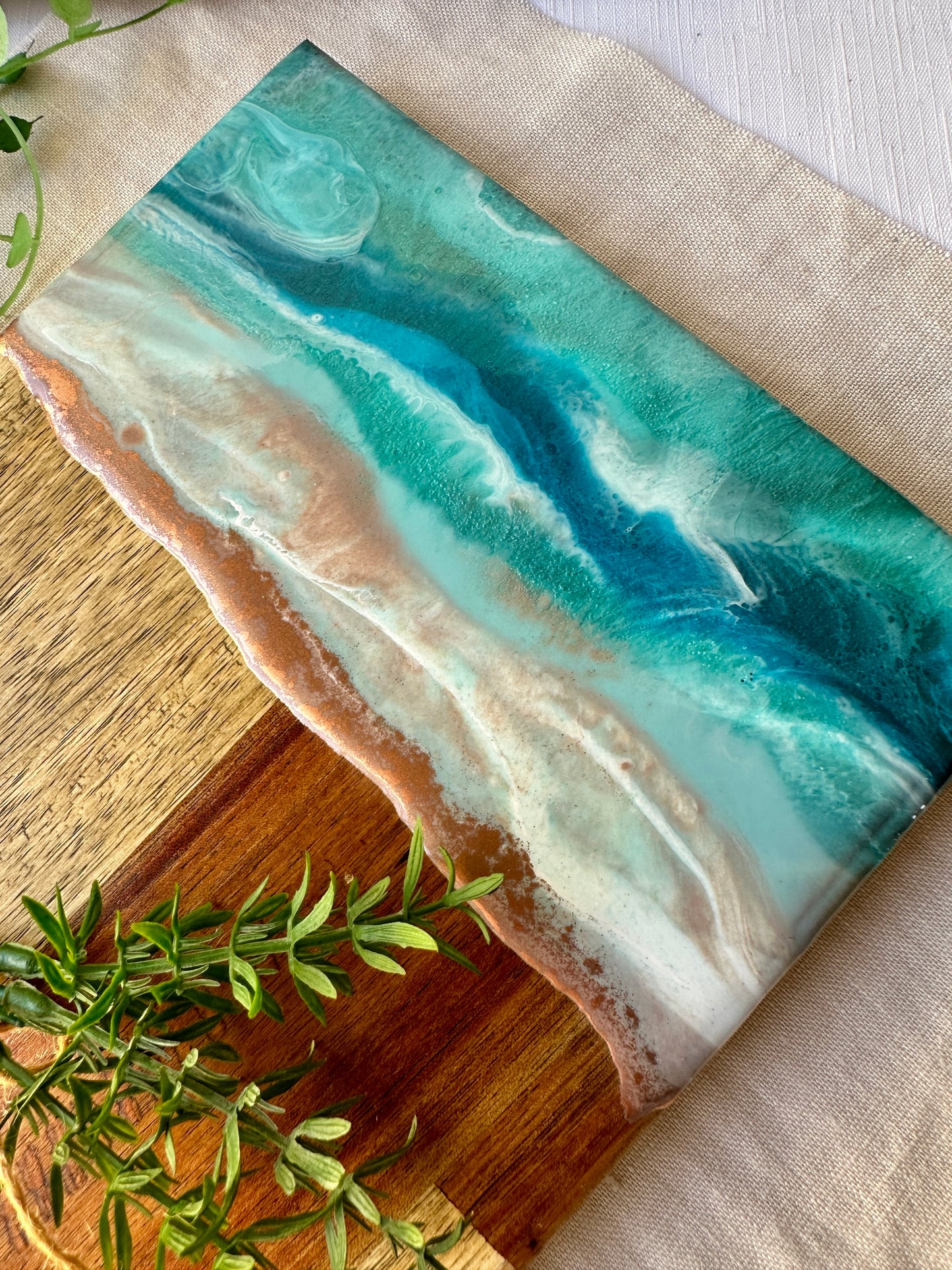 SERVING BOARD - ocean blues with copper sand