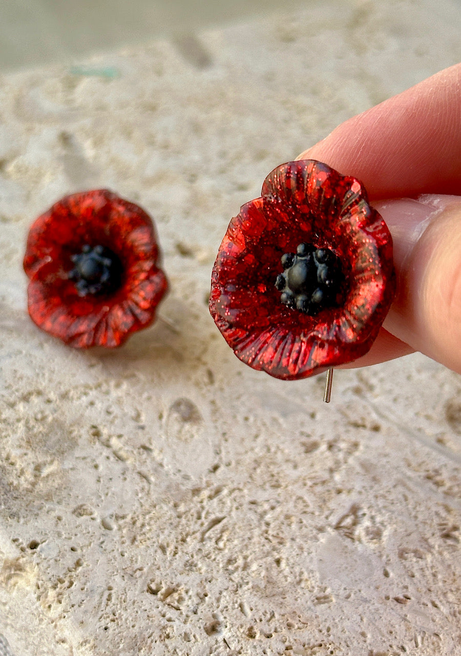 Lest We Forget - Red poppy earrings