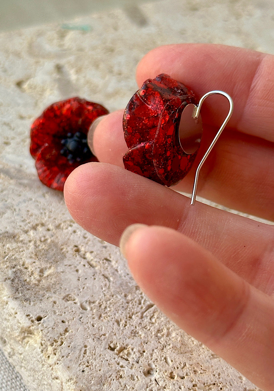 Lest We Forget - Red poppy earrings
