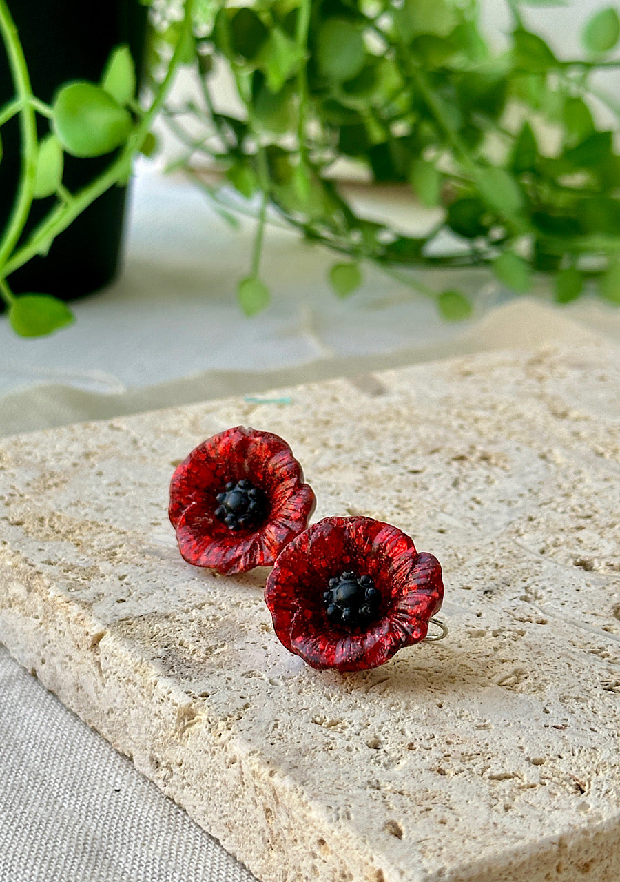 Lest We Forget - Red poppy earrings