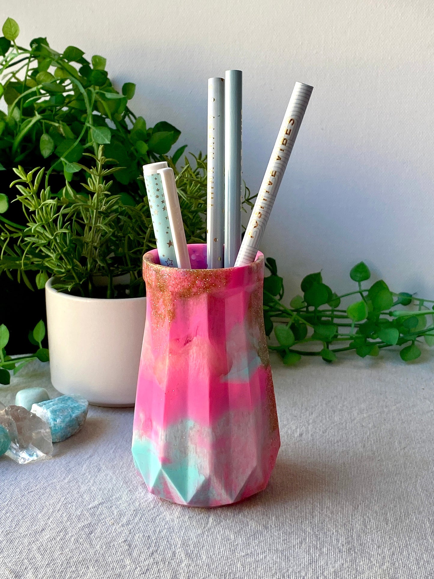RESIN VASE - purple and gold mix