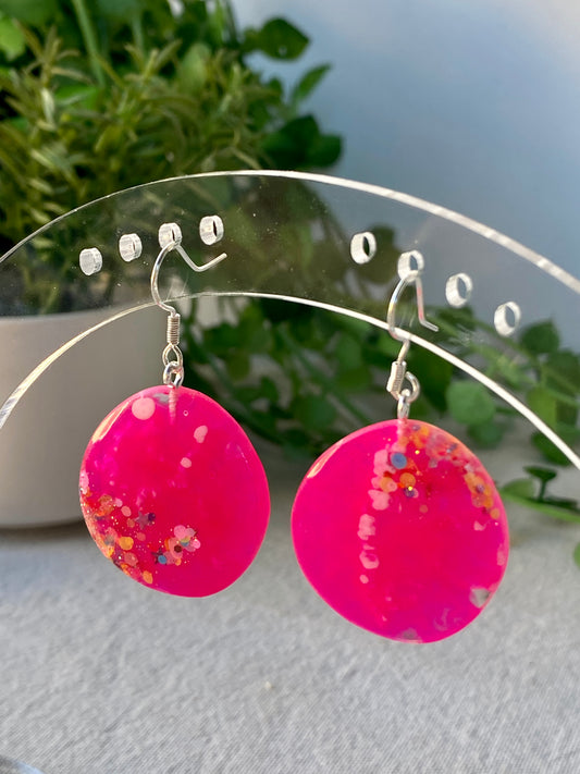 Resin earrings - hot pink dangles - READY TO POST