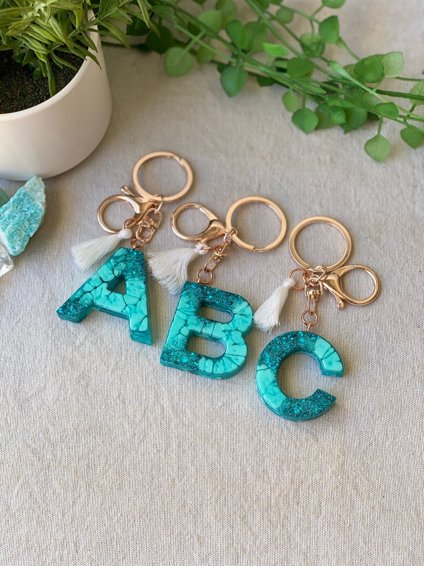 LOVE LETTERS - alphabet keyrings - TEAL
