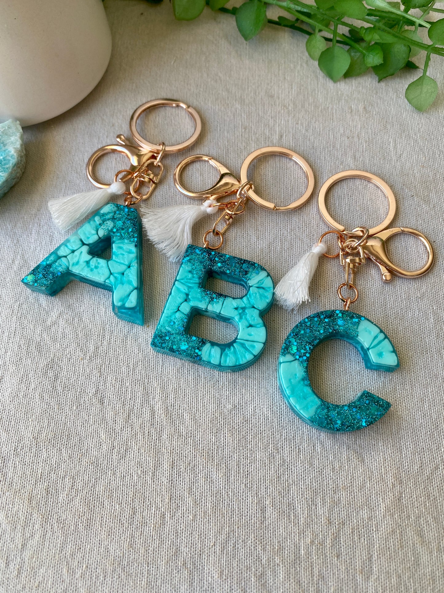 LOVE LETTERS - alphabet keyrings - TEAL