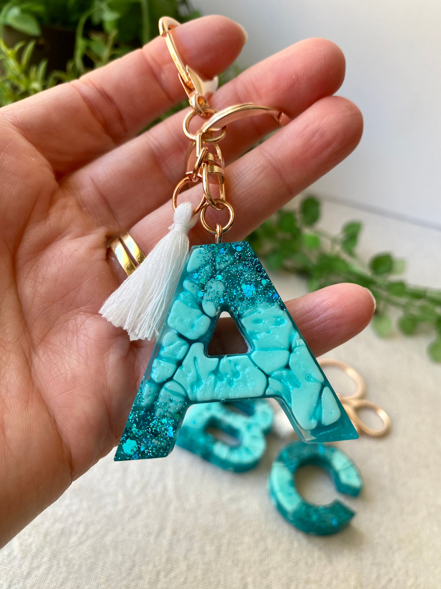 LOVE LETTERS - alphabet keyrings - TEAL