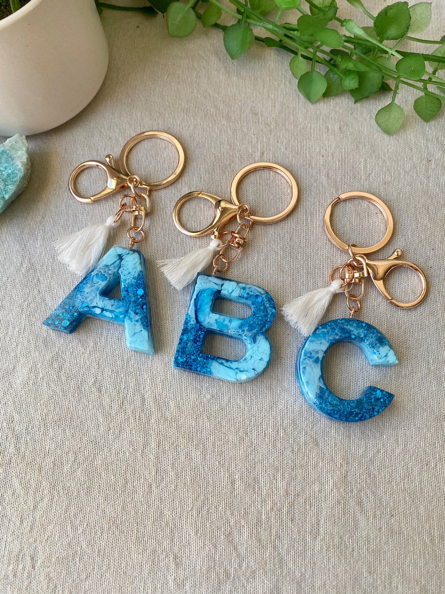 LOVE LETTERS - alphabet keyrings - BLUE