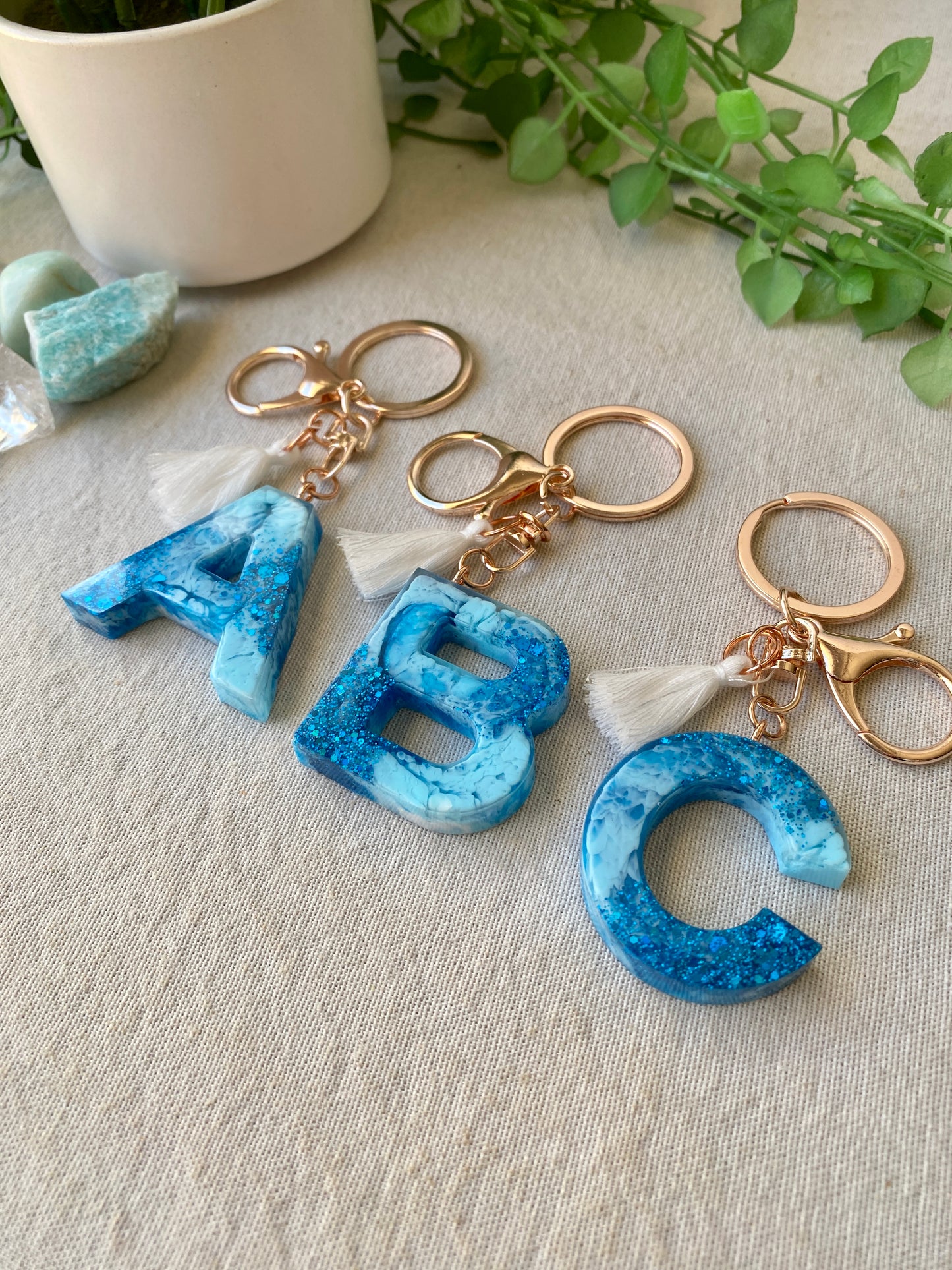 LOVE LETTERS - alphabet keyrings - BLUE