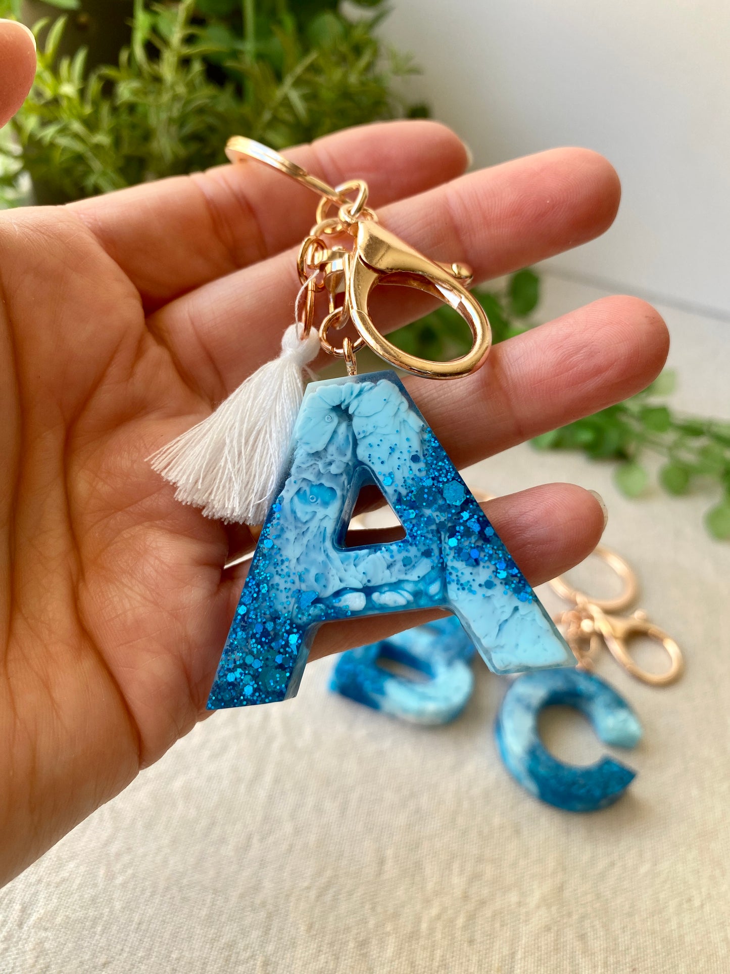 LOVE LETTERS - alphabet keyrings - BLUE