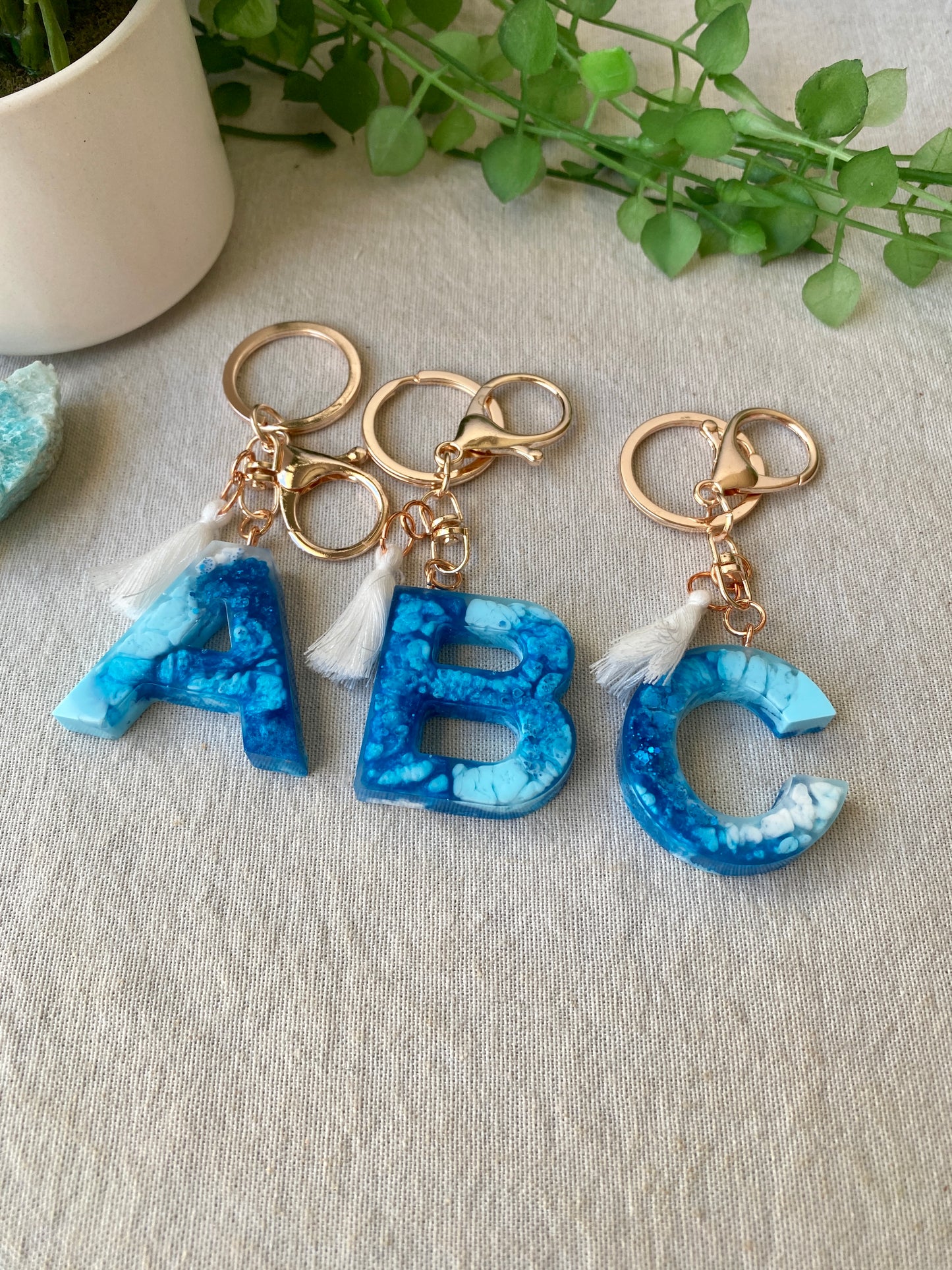 LOVE LETTERS - alphabet keyrings - BLUE