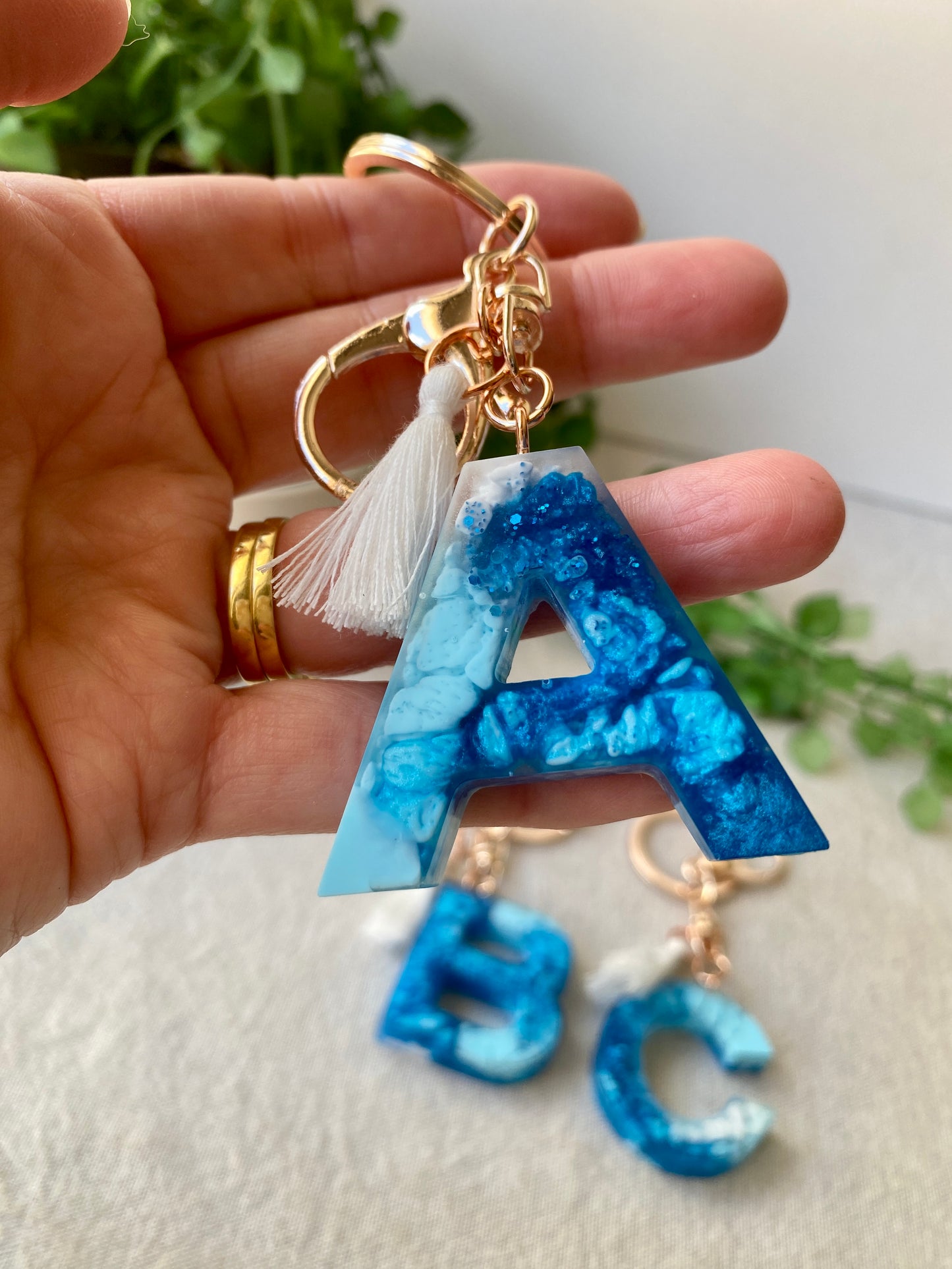 LOVE LETTERS - alphabet keyrings - BLUE