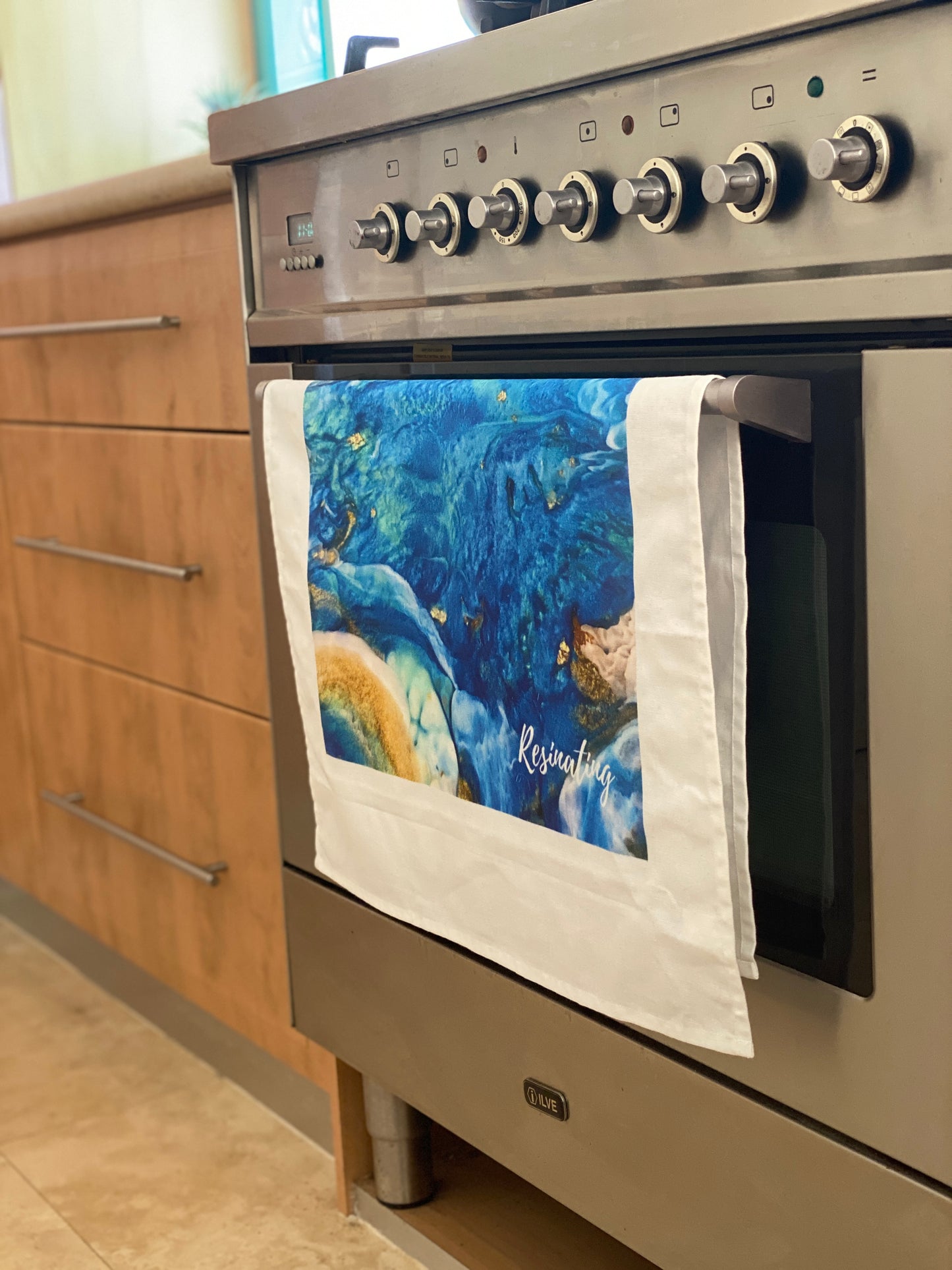 Resin art tea towel - blue resin art