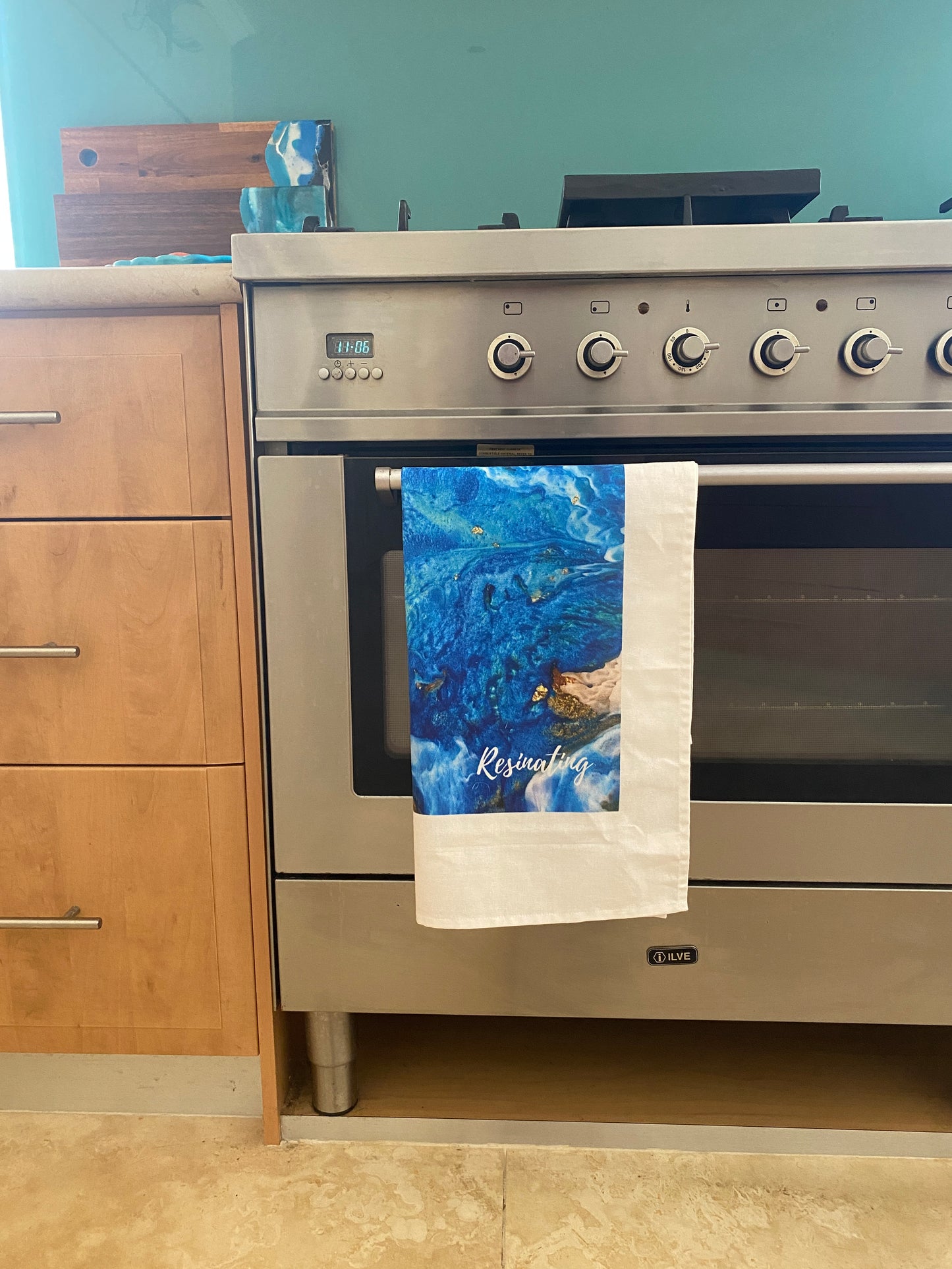 Resin art tea towel - blue resin art