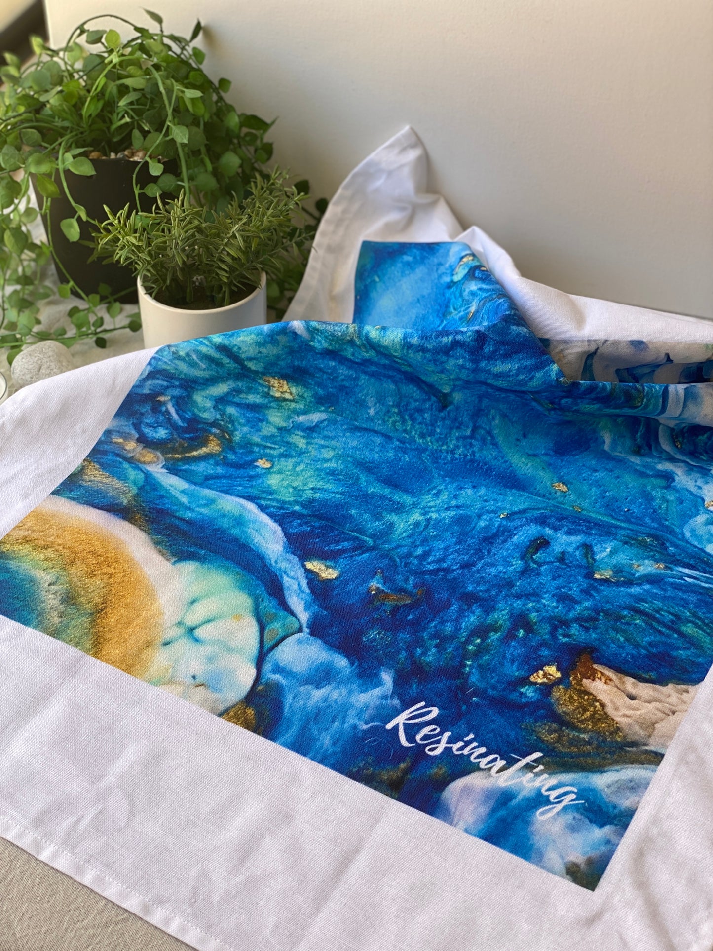Resin art tea towel - blue resin art