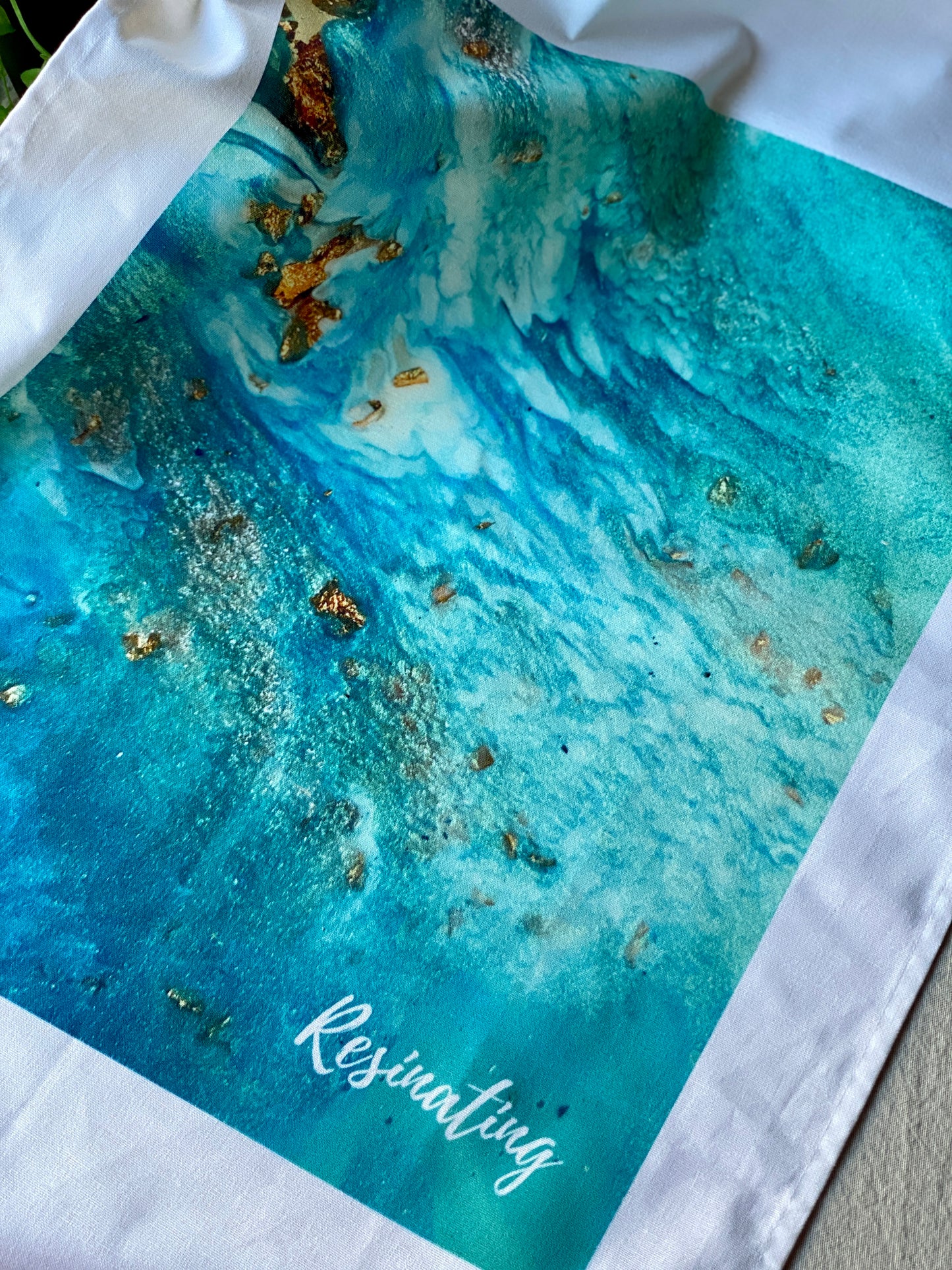 Resin art tea towel - aqua green resin art