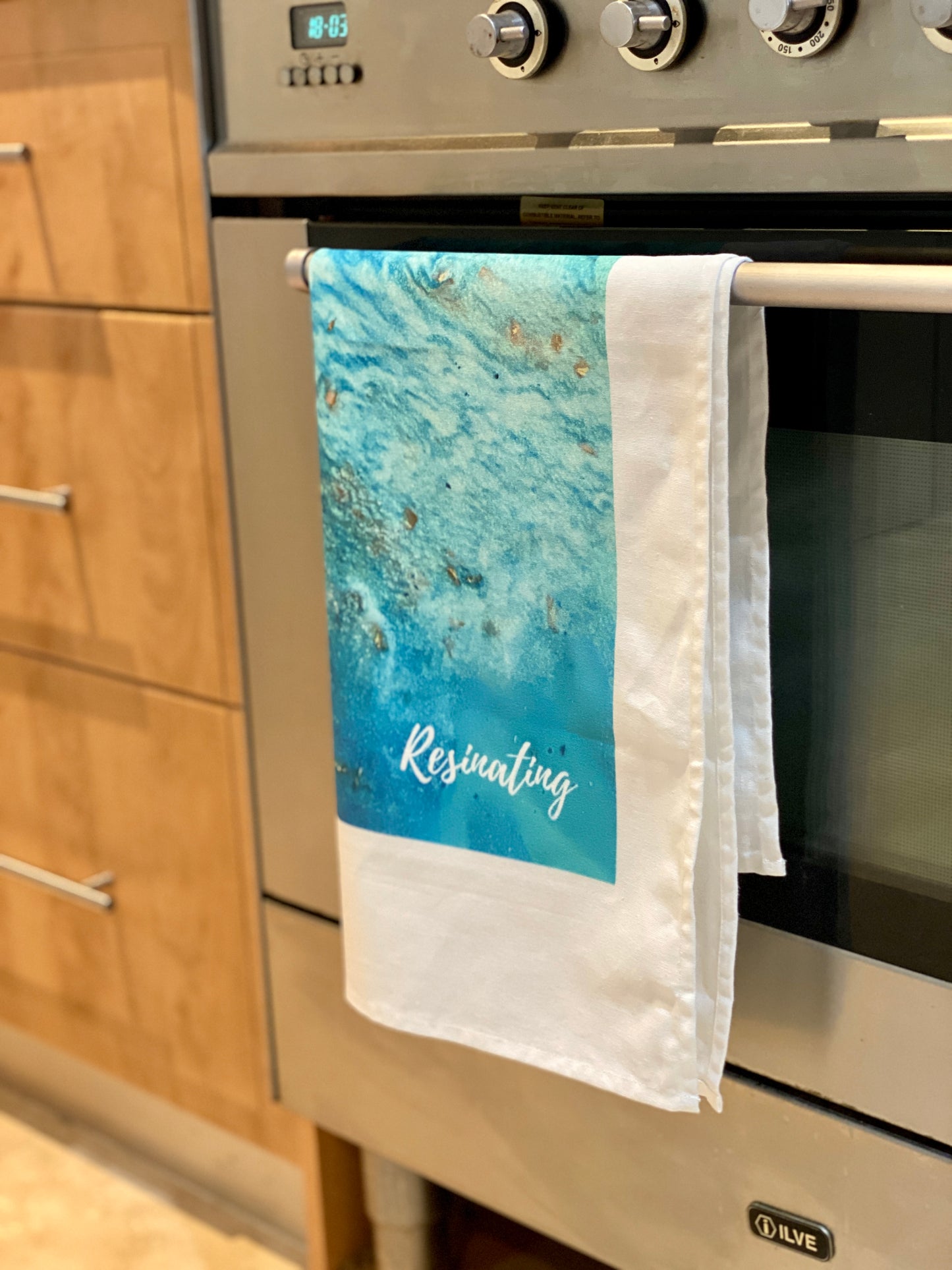 Resin art tea towel - aqua green resin art