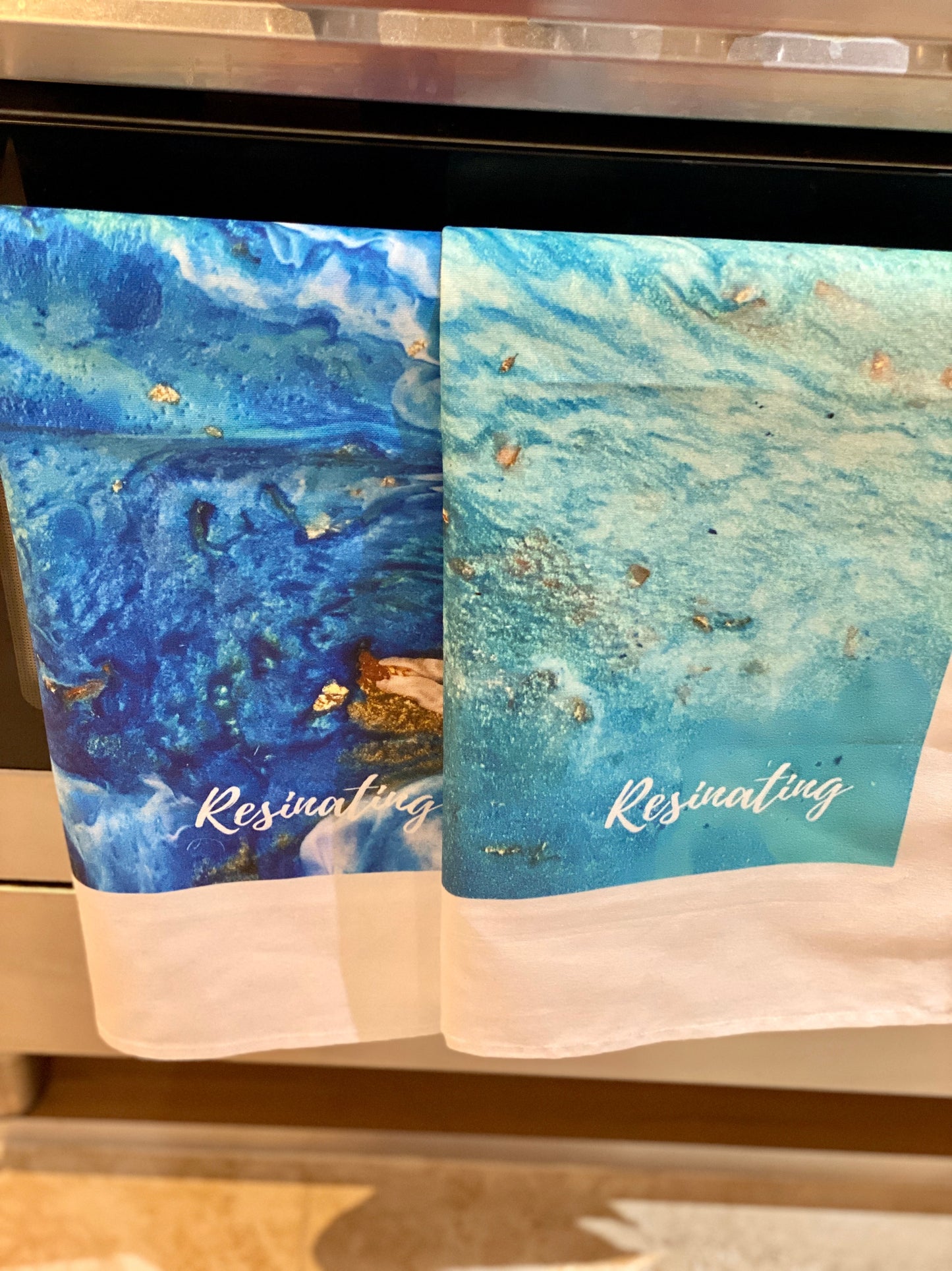 Resin art tea towel - blue resin art