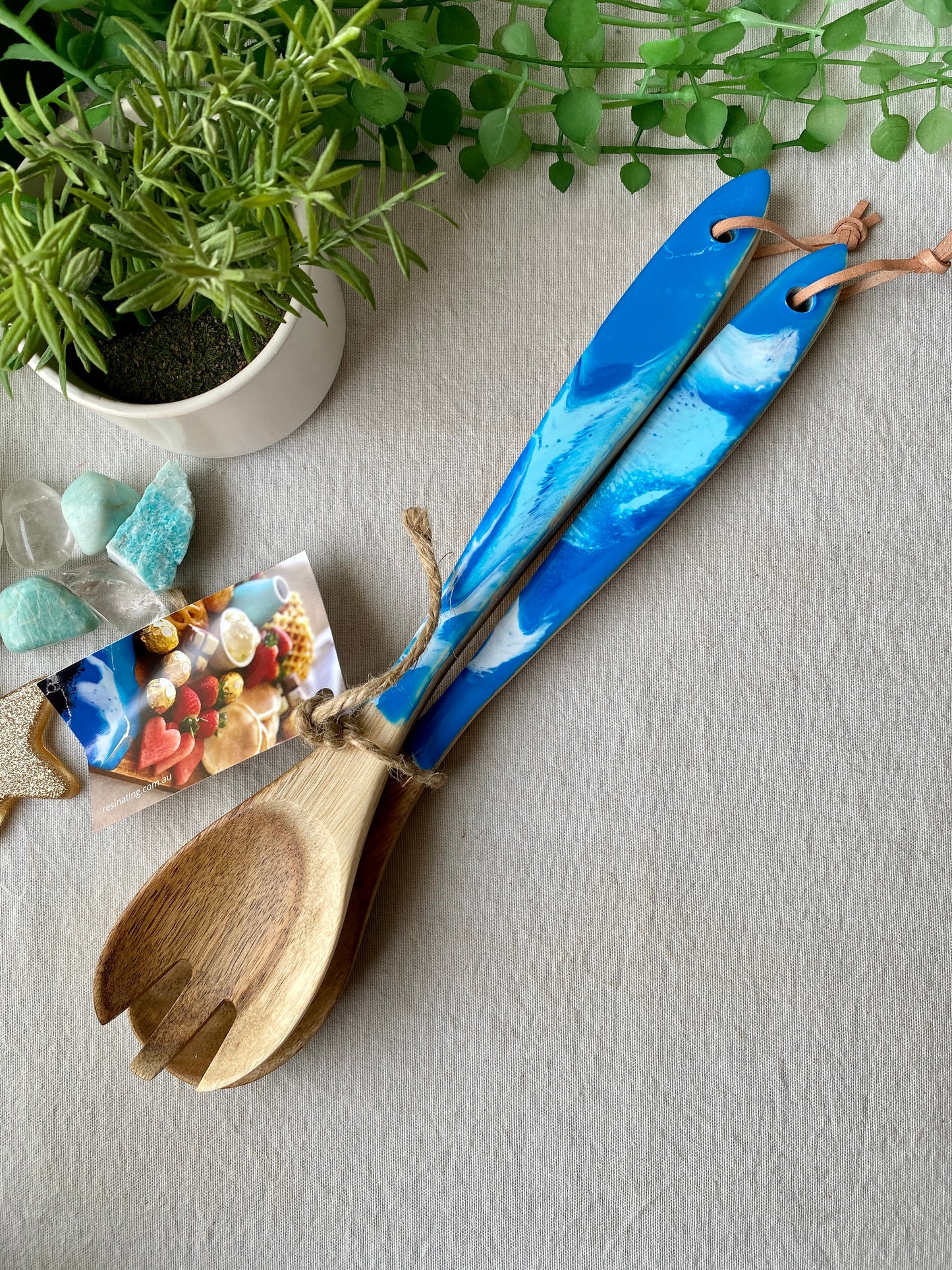 Salad servers - Hampton's blue, light blue and white - ready to post