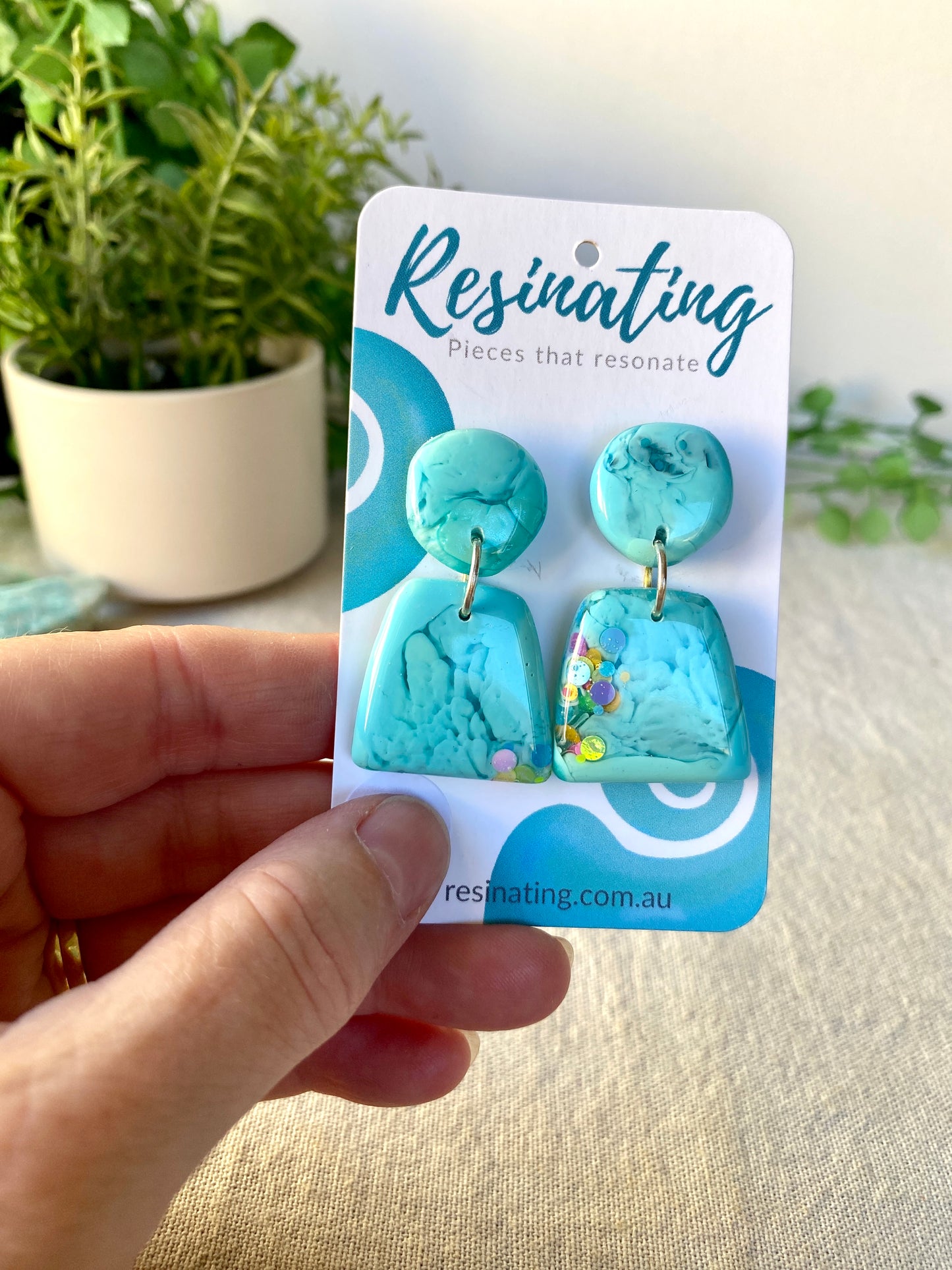 Aqua dangles - hand cast resin dangle earrings - READY TO POST