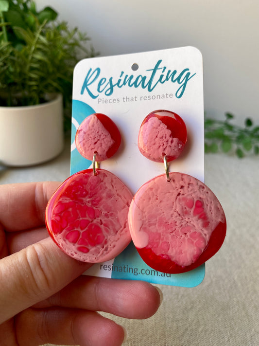 Red and pink dangles - hand cast resin dangle earrings - READY TO POST