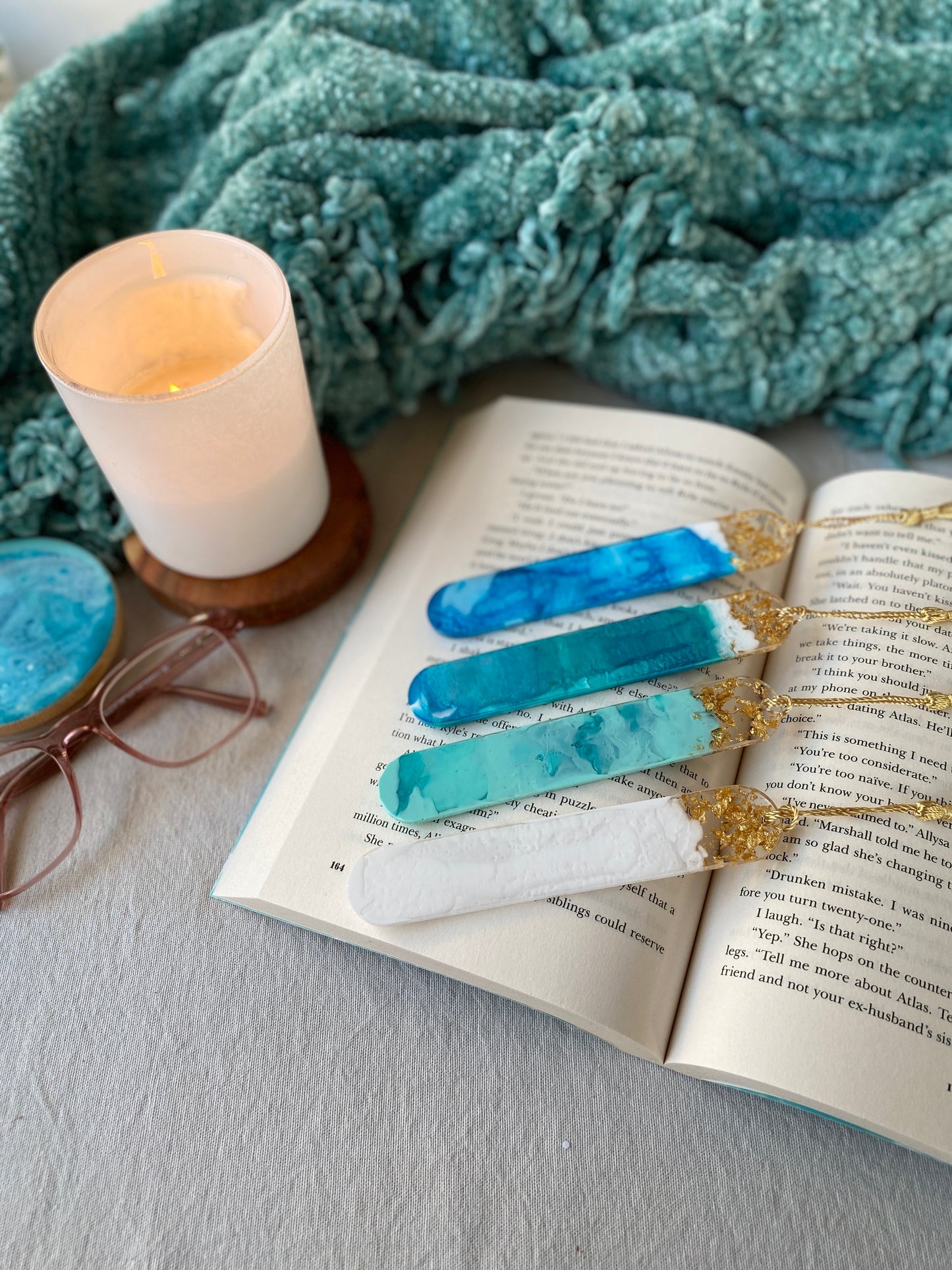 BOOKMARK - created in seafoam resin with gold flakes