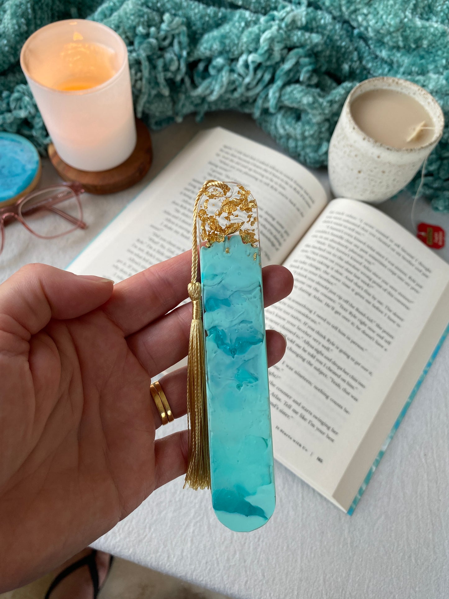 BOOKMARK - created in seafoam resin with gold flakes