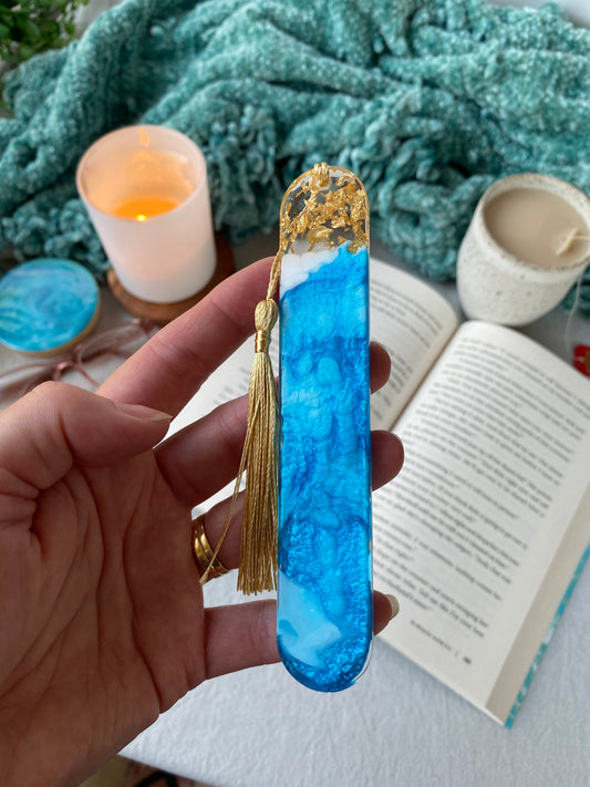 BOOKMARK - created in blue resin with gold flakes