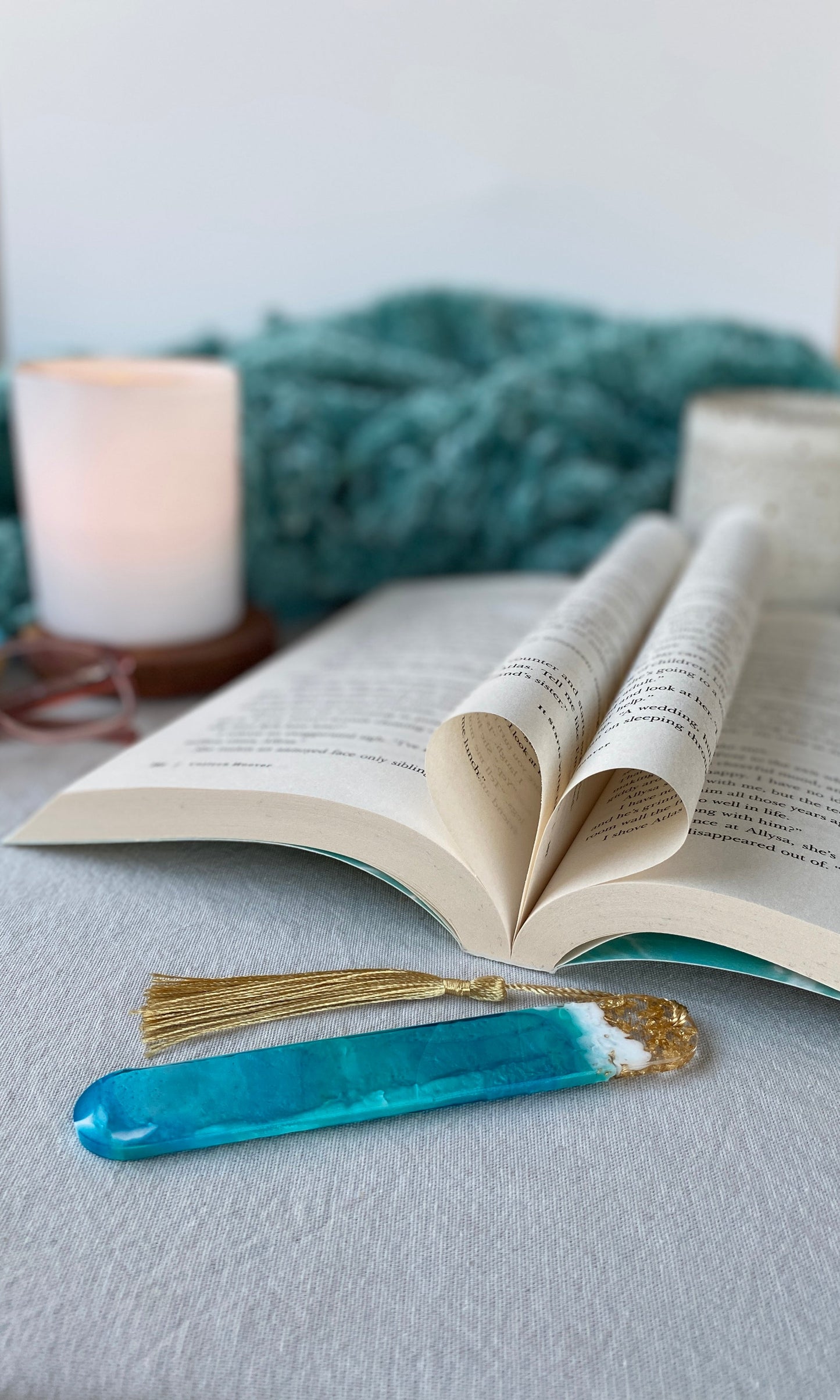 BOOKMARK - created in pink resin with gold flakes
