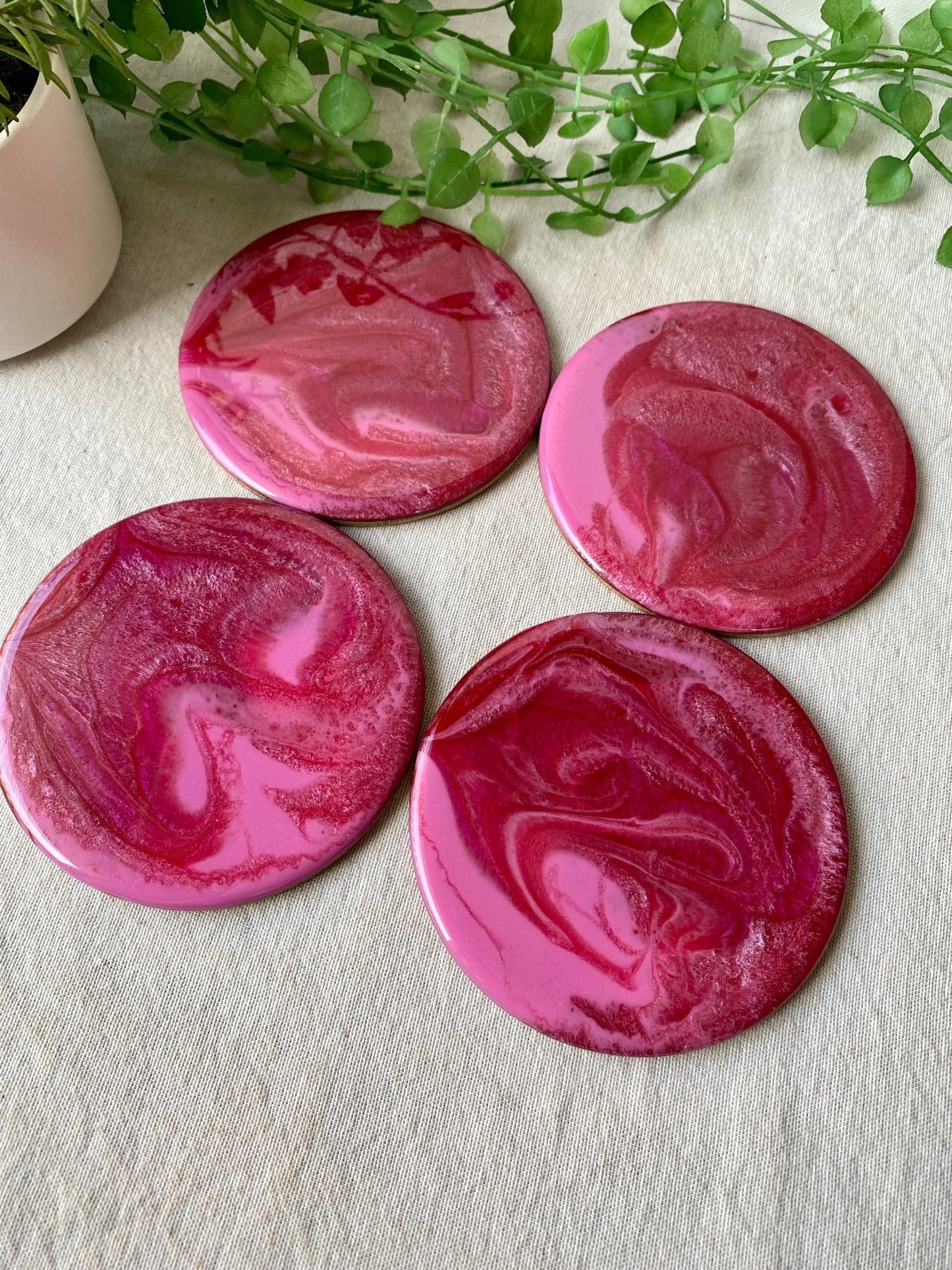 Resin art coasters - raspberry pink, set of 4 - READY TO POST