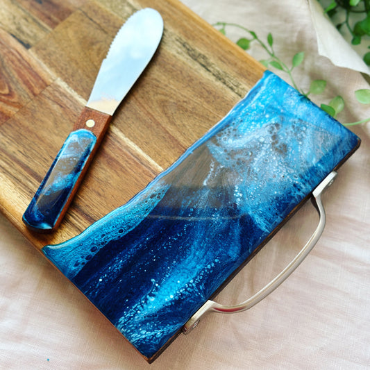 SERVING BOARD - navy and blues with silver handle