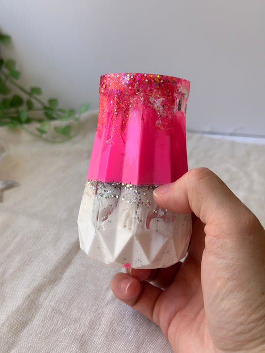 RESIN VASE - Barbie pink, white and silver