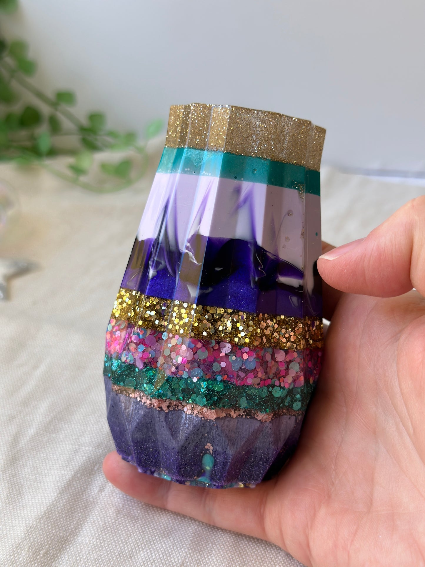 RESIN VASE - purple and gold mix