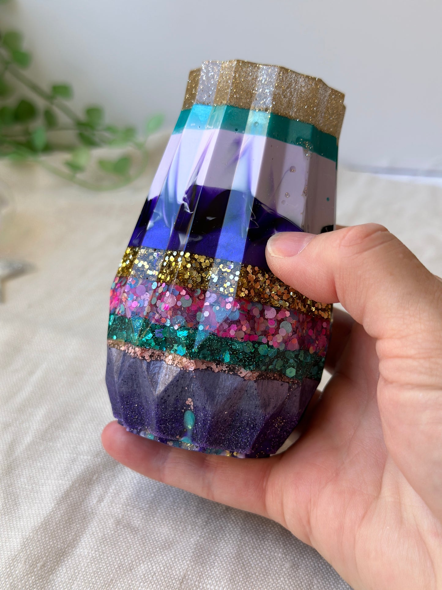 RESIN VASE - purple and gold mix