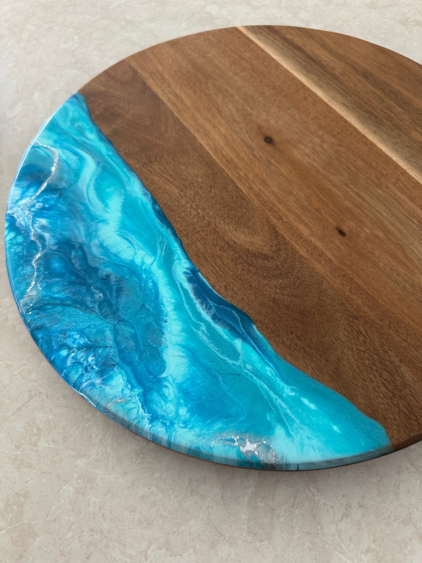 LAZY SUSAN - in aqua and teal resin