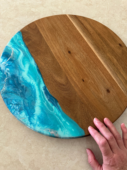 LAZY SUSAN - in aqua and teal resin