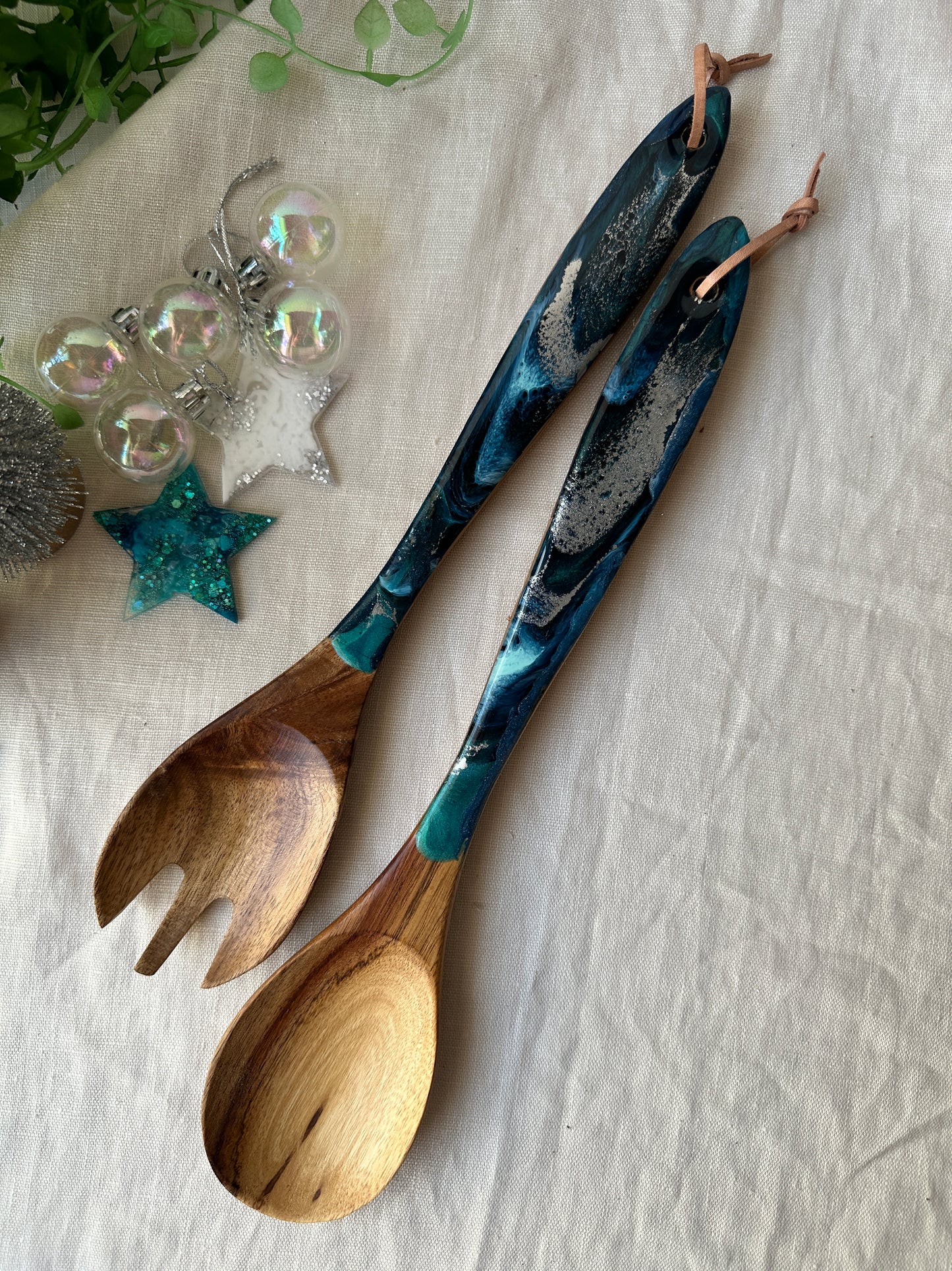 SALAD SERVERS - navy, teal and silver